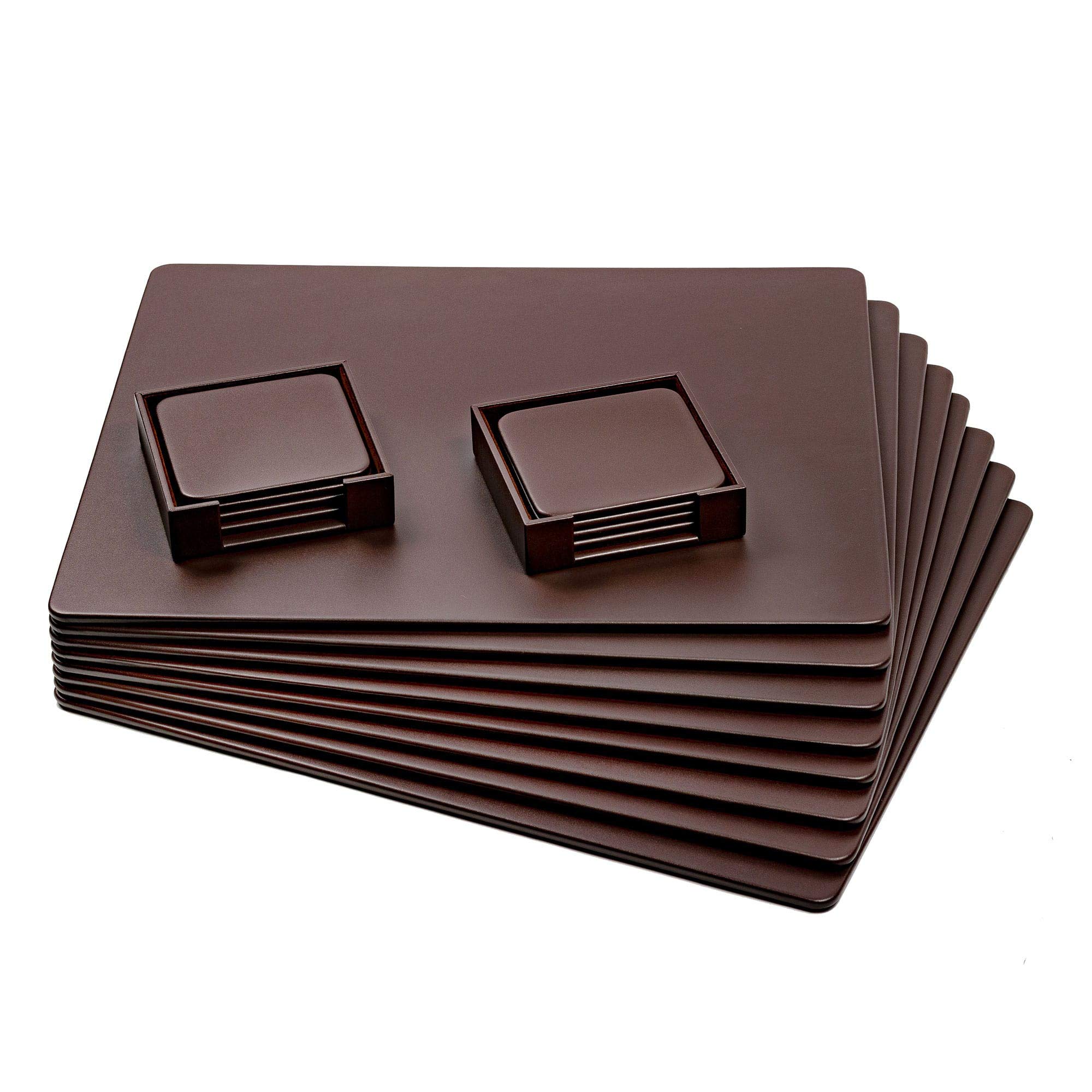 Premium Chocolate Brown Leather Conference Room Set - Luxury Leather Coasters & Desk Blotters for Executive Office - Elegant Office Decor & Accessories (Set of 8) - Perfect for Business Meetings, Corporate Gifts & Office Upgrade