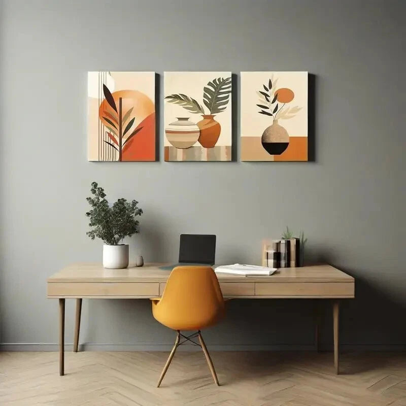 3-Piece Bohemian Modern Abstract Geometric Metal Wall Art Prints - Ready to Hang Home Decor for Living Room, Bedroom & Office