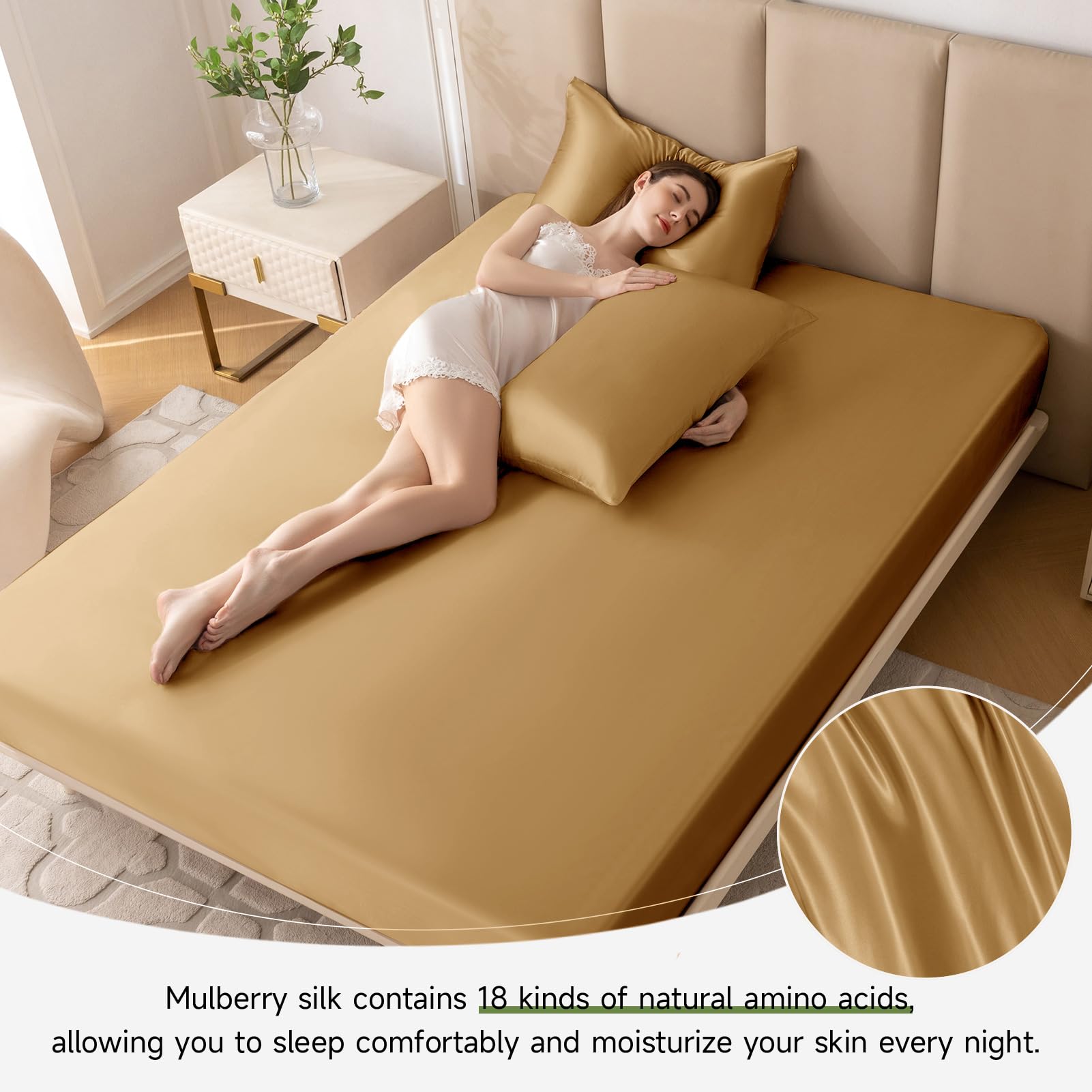 THXSILK 100% Mulberry Silk Fitted Sheet Queen Size - 22 Momme Luxury Deep Pocket (22