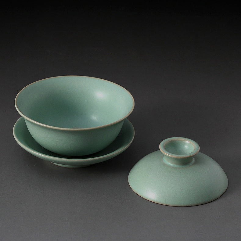 Authentic Chinese Ru Kiln Gaiwan - Handmade Ceramic Teacup with Lid & Saucer for Gongfu Tea Brewing | Perfect for Tea Ceremonies, Home Use & Gifts