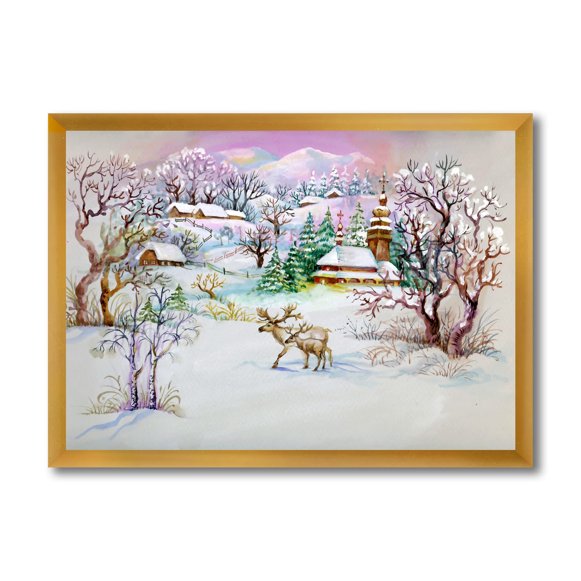DesignQ Winter Village Life Traditional Framed Wall Art - Rustic Home Decor for Living Room, Bedroom & Office - Perfect Christmas Gift & Seasonal Home Decoration