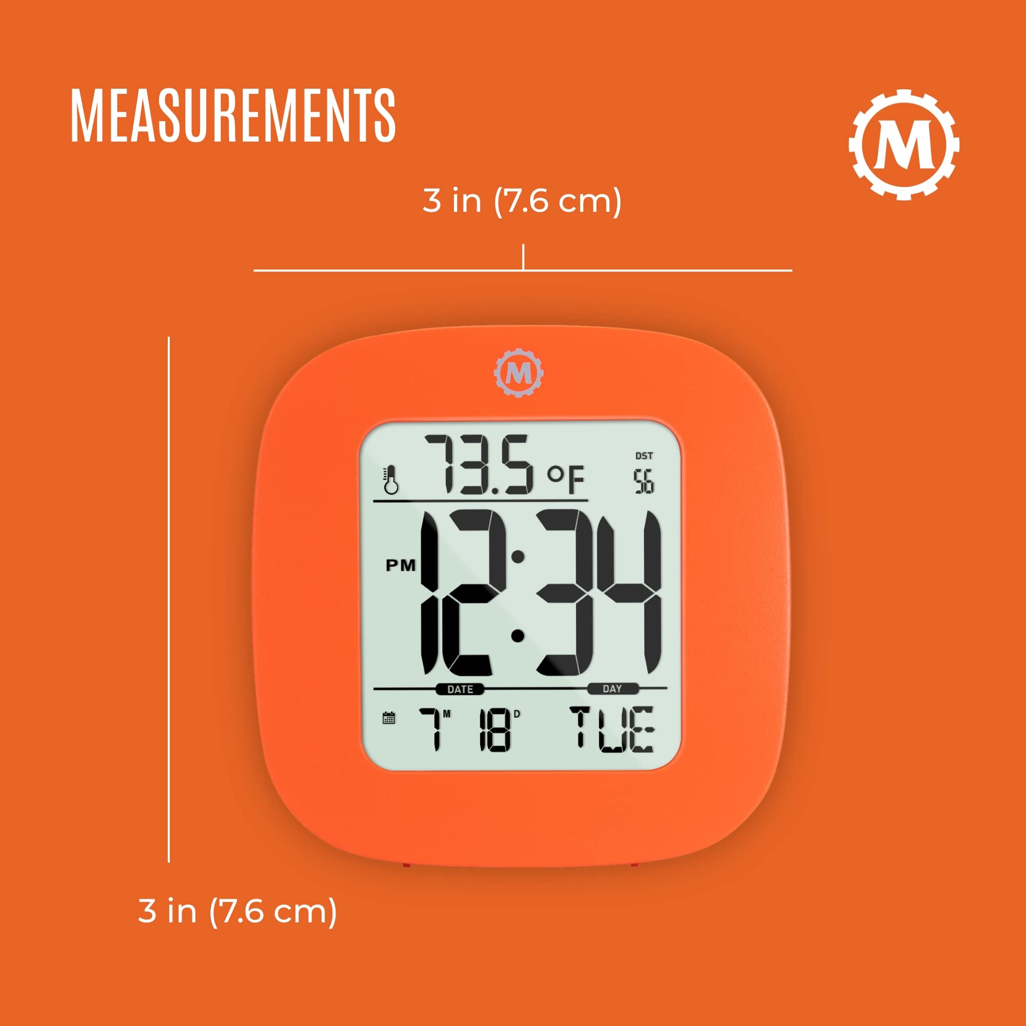 Marathon Compact Alarm Clock with Temperature & Date Display - Large Easy-to-Read Backlit Screen, Simple Setup (Includes 2 AAA Batteries) - Perfect for Bedroom, Office, Travel & Nightstand Use