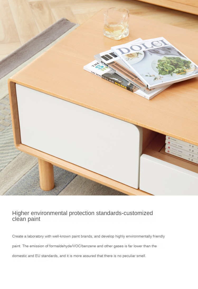 Solid Beech Wood Coffee Table - Rustic Warm Brown Finish for Living Room, Lounge & Home Decor