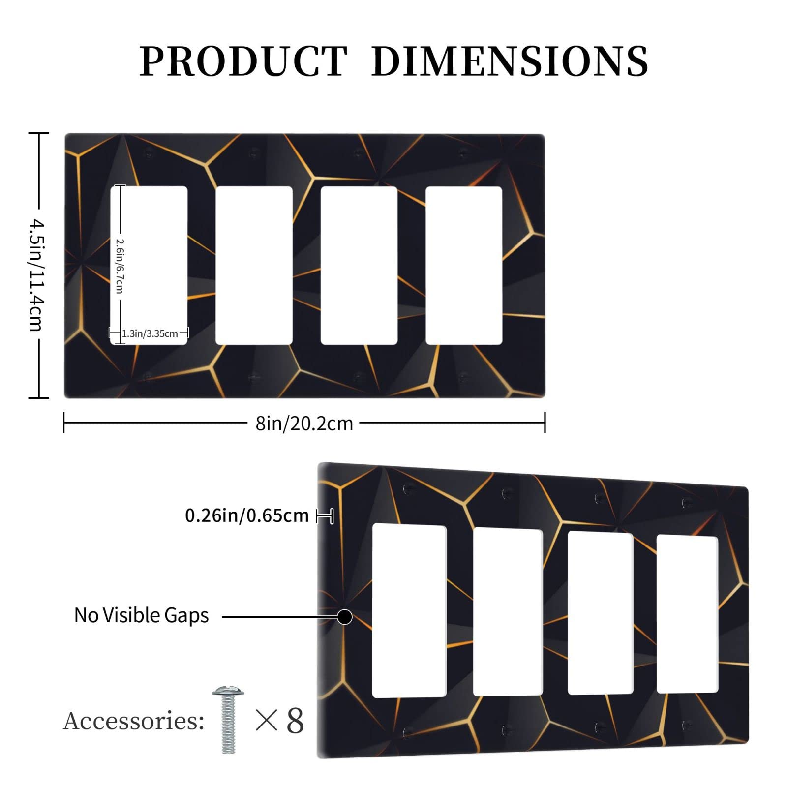 Modern Abstract Diamond Pattern Light Switch Cover - 4 Gang Rocker Switch Plate (4.50