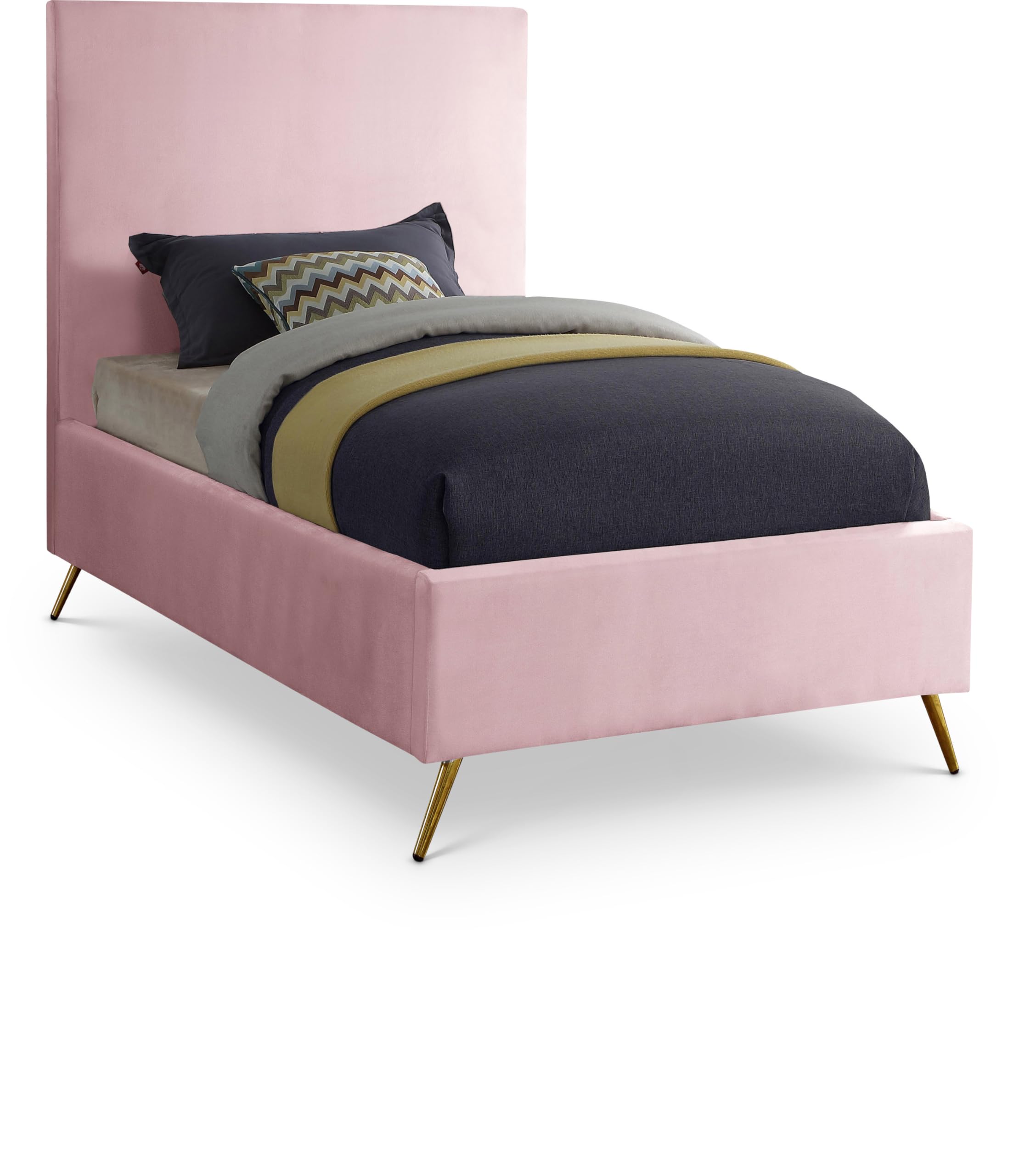 Meridian Furniture Jasmine Collection Modern Velvet Upholstered Twin Bed with Gold & Chrome Legs - 44