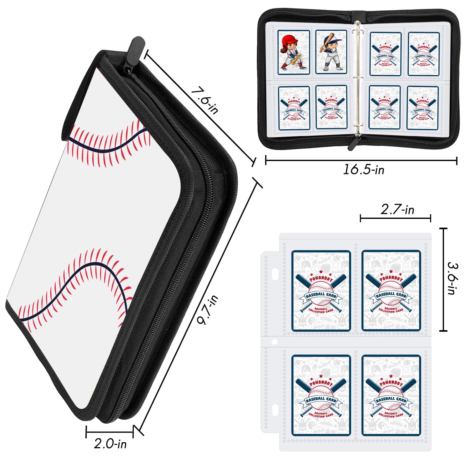 POKONBOY 400-Capacity Baseball Card Binder Sleeves - Premium Trading Card Protectors for Sports Cards, Football Cards & Collectibles | Durable Card Holder for Organizing, Displaying & Protecting Your Valuable Card Collection