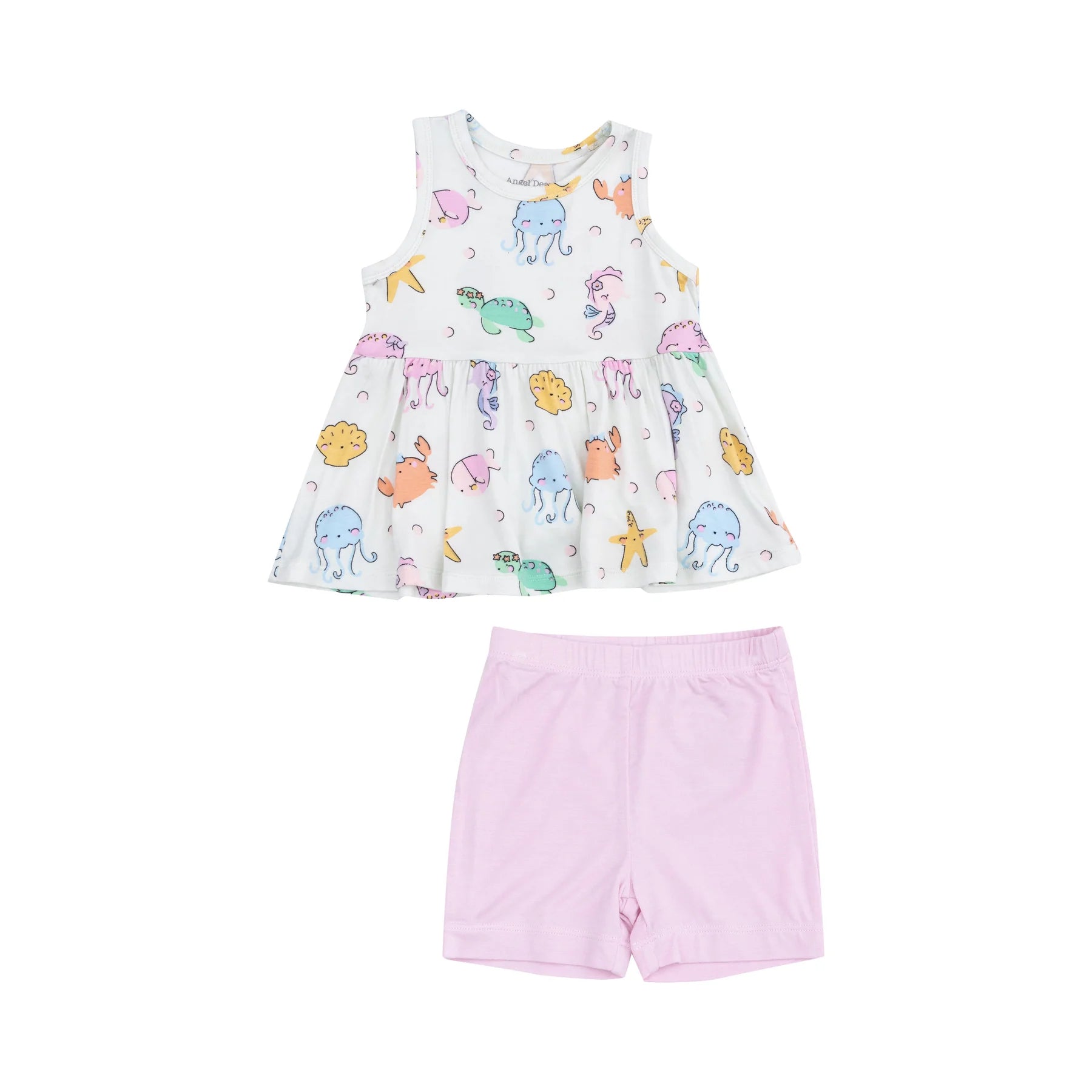 Stylish Cutie Sea Creatures Peplum Tank Top & Bike Shorts Set - Women's Summer Beach Outfit for Swimming, Yoga & Casual Wear