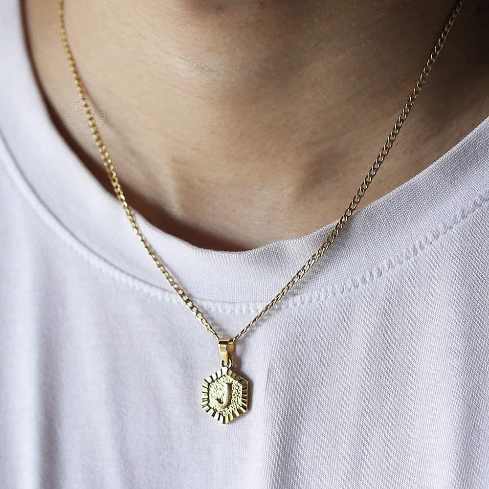 Trendy Gold Plated Hexagon Initial Necklace for Women - Personalized A-Z Letter Pendant with Curb Chain - Perfect Gift for Birthday, Anniversary & Valentine's Day