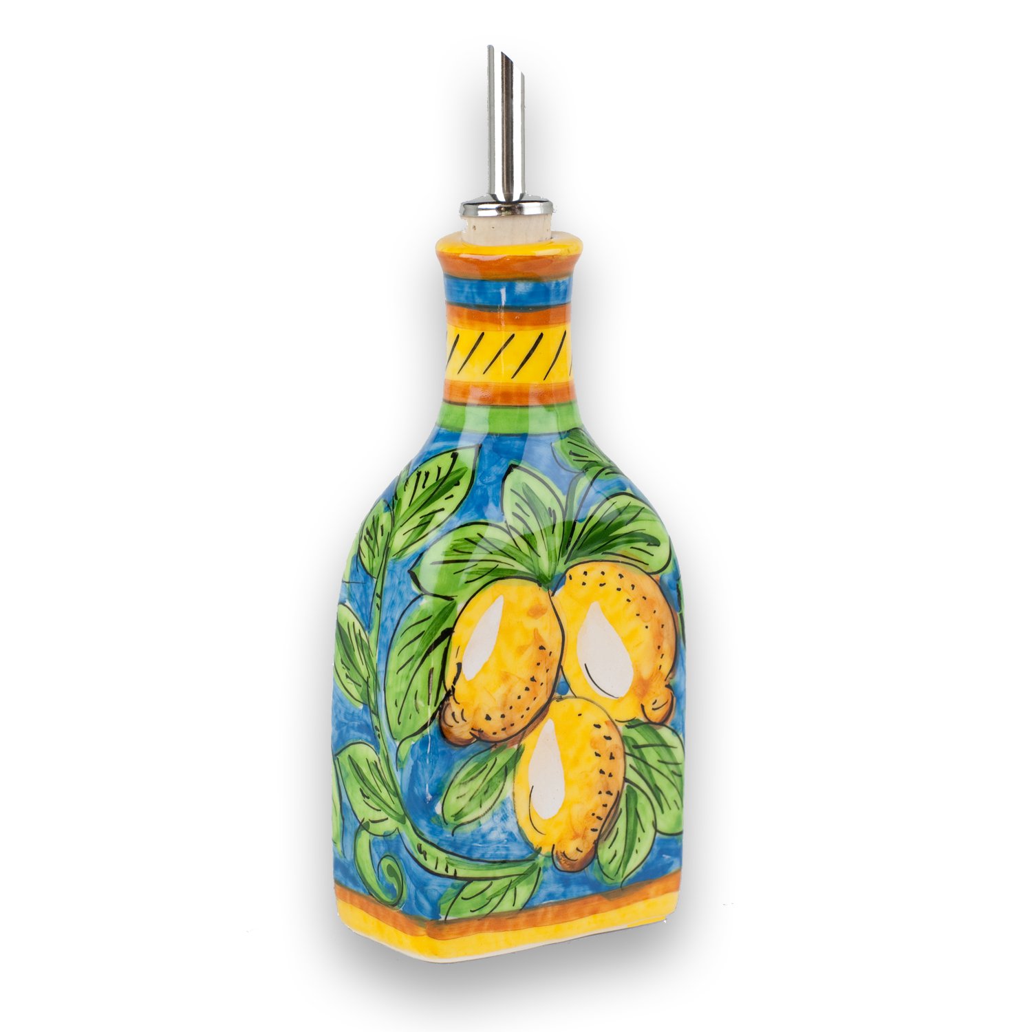 Hand Painted Limone Oil Bottle from Italy - Premium Olive Oil Dispenser for Kitchen, Dining & Gift Giving - Perfect for Italian Cooking, Salad Dressing & Home Decor