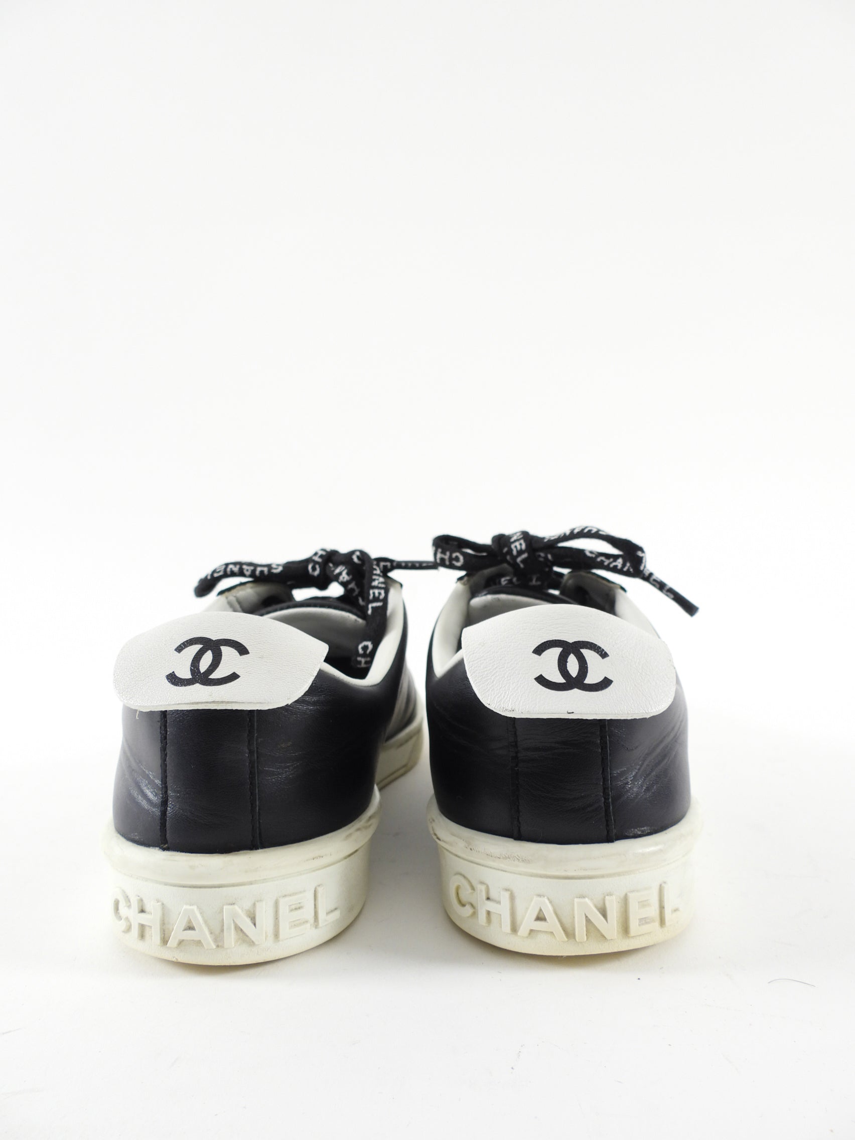 Chanel Black Leather & White Logo Court Sneakers - Women's Size 36 | Fashionable Casual Shoes for Everyday Wear & Street Style Outfits