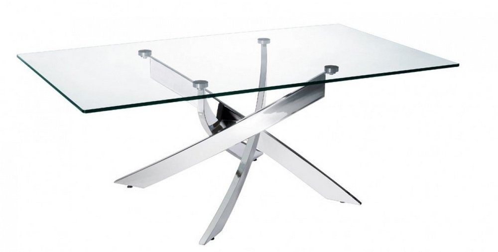 Modrest Pyrite Modern Metal and Glass Coffee Table in Silver/Clear - Stylish Living Room Centerpiece for Home Decor