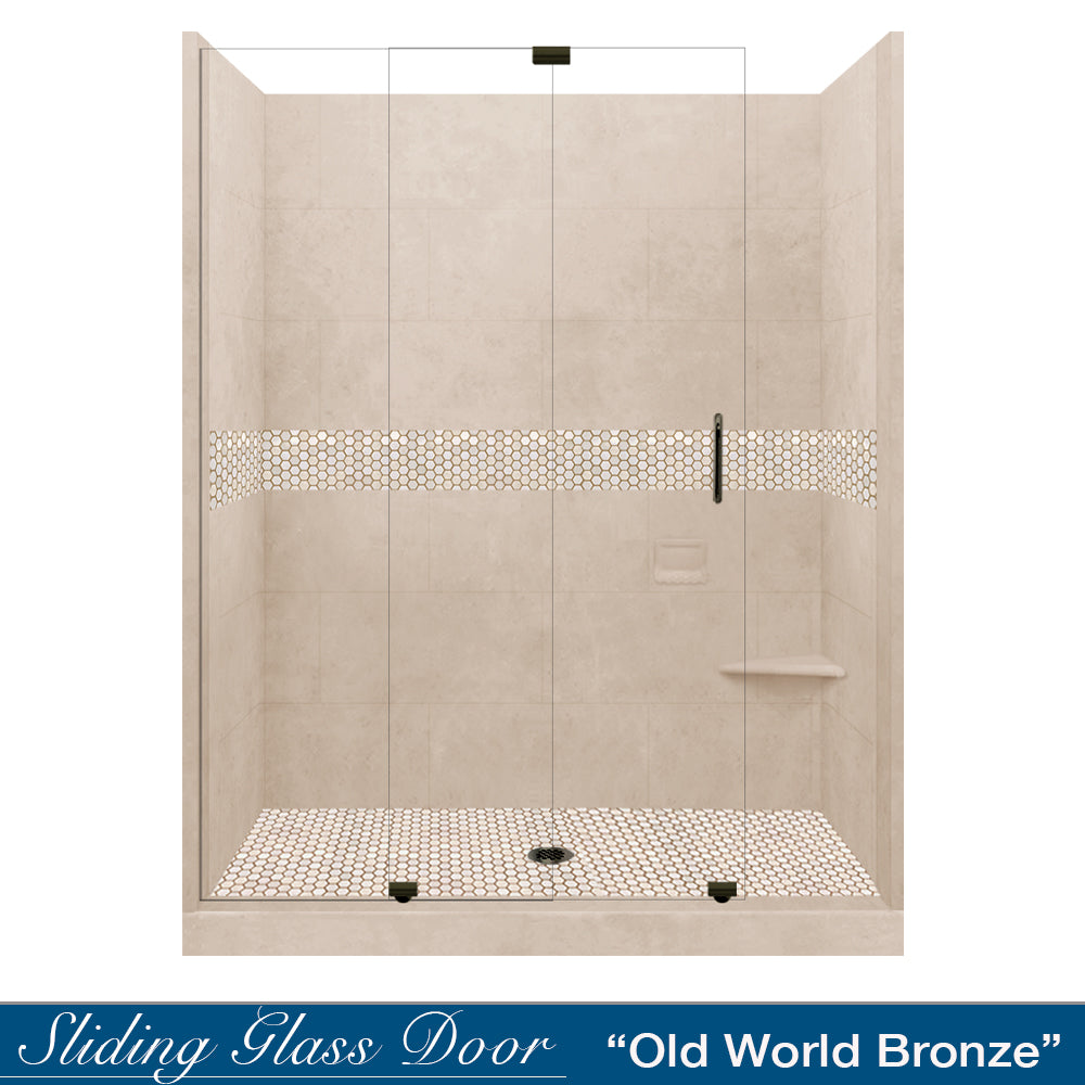 60-Piece Alcove Brown Sugar Sistine Stone & Honey Hex Mosaic Tile Set - DIY Shower Remodel Kit for Bathroom Wall & Floor Renovation