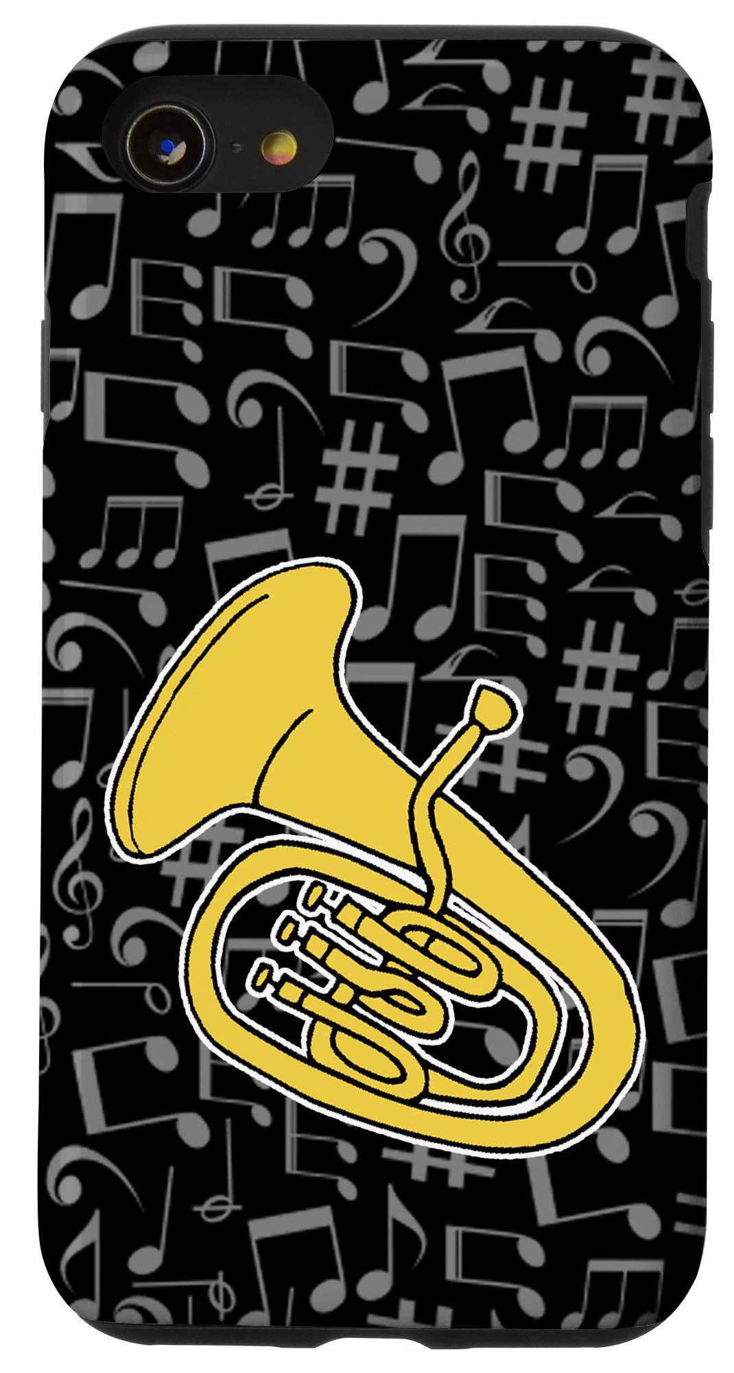 iPhone SE (2020) / 7 / 8 Music Notes Euphonium Phone Case - Black Background Protective Cover - Perfect for Musicians & Music Lovers