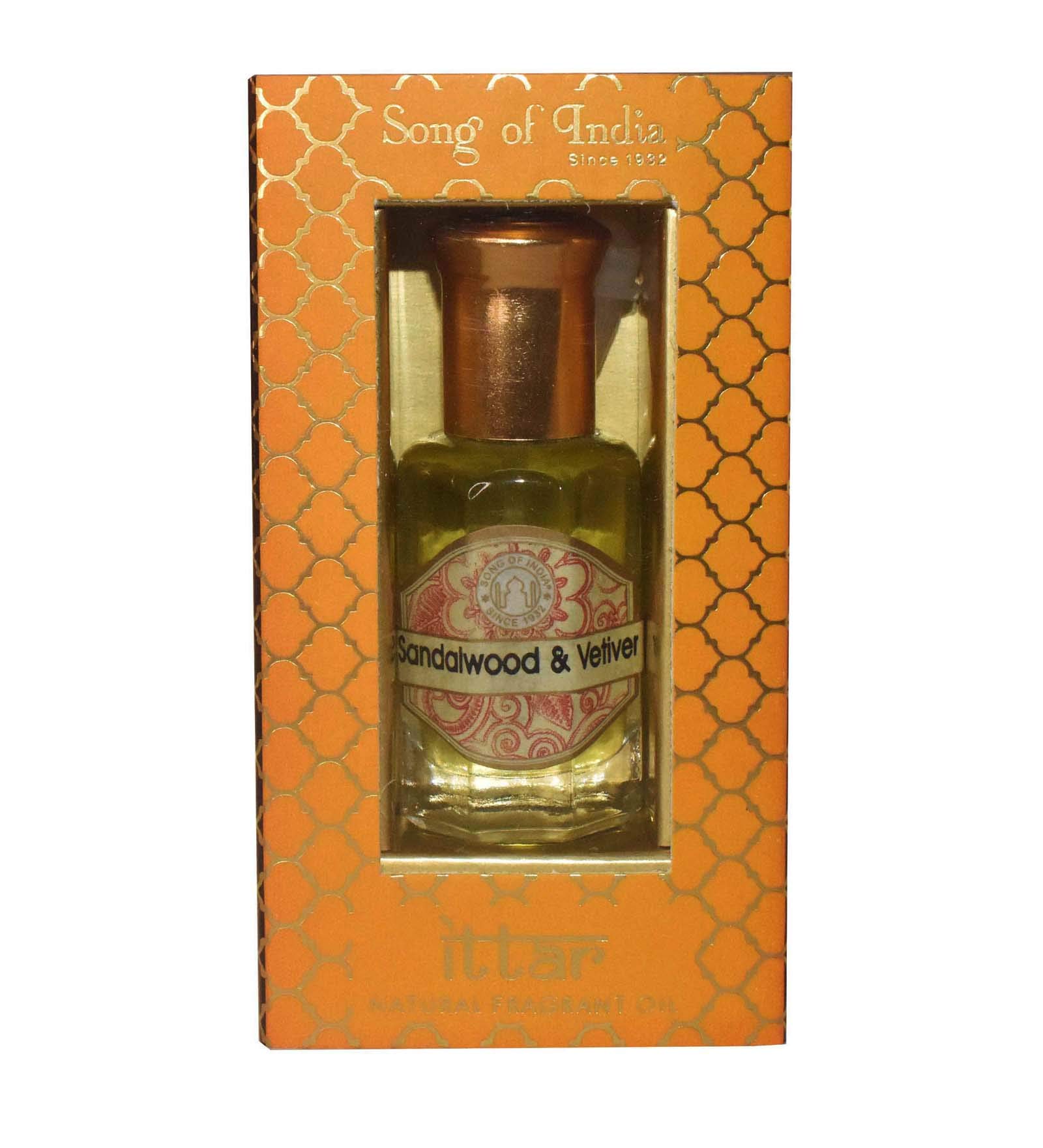 Song of India Perfume Oil Ittar - Roll-On Glass Bottle (10ml) | Alcohol-Free Attar Fragrance Oil with Sandalwood & Vetiver | Luxurious Veda Body Fragrance for Women & Men | Perfect for Daily Wear, Meditation & Special Occasions