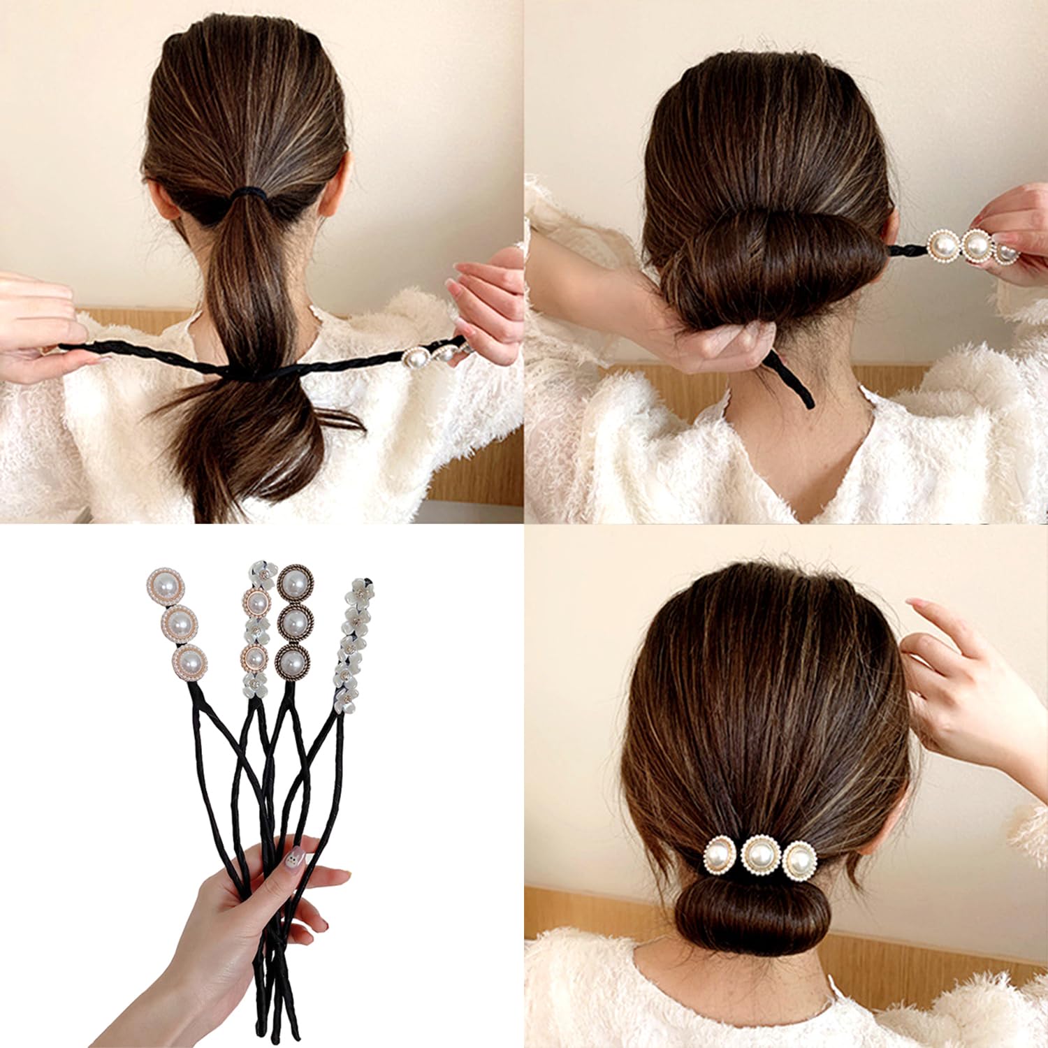 4pcs Braided Hair Clips for Women & Girls - Pearl Hair Pins for French Twist, Bun & Curly Hairstyles | Elegant Hair Accessories for Weddings, Parties & Daily Styling