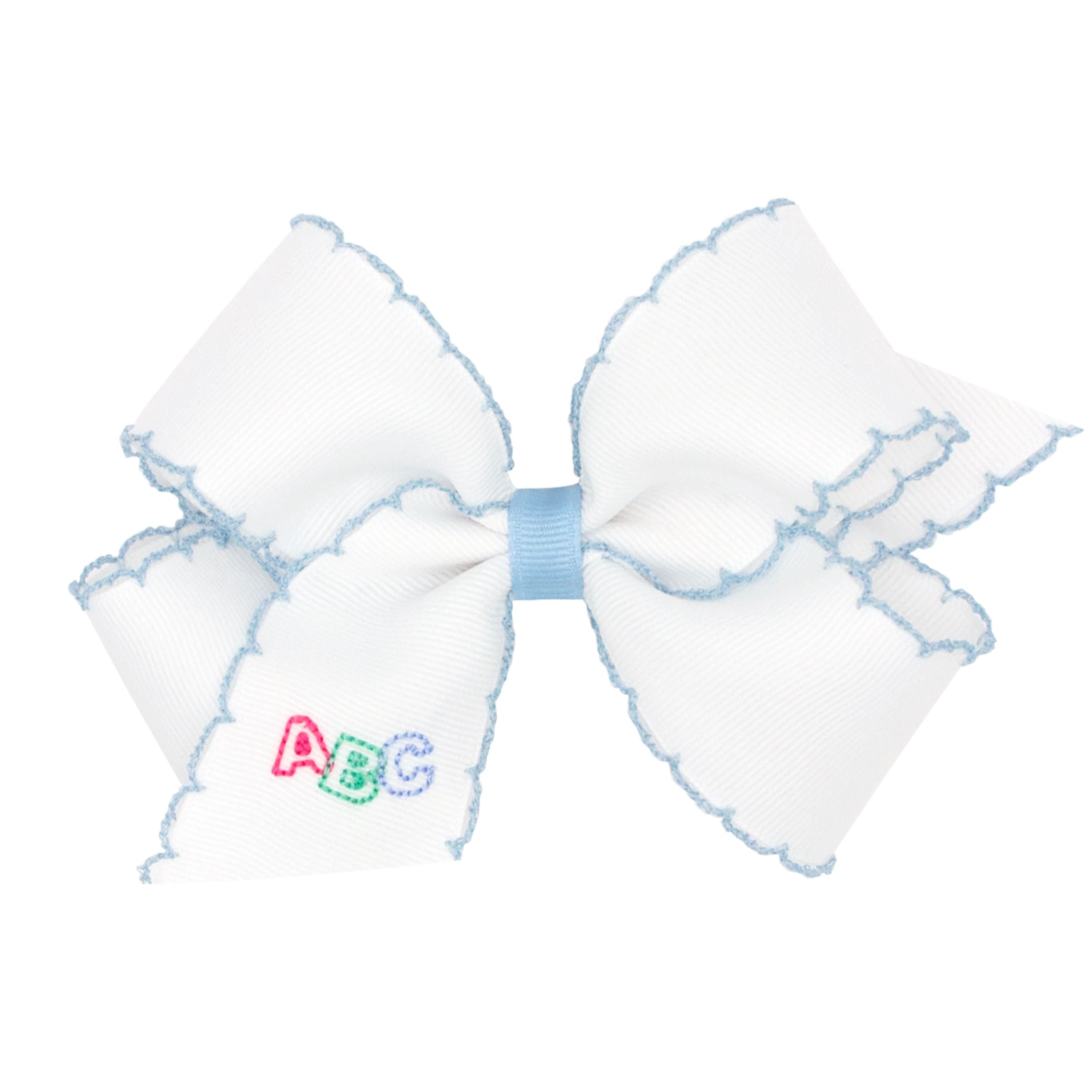 Moonstitch School Themed ABC Grosgrain Ribbon Hair Bow in Millennium Blue - Perfect for Back to School, Class Photos, and Kids' Special Occasions