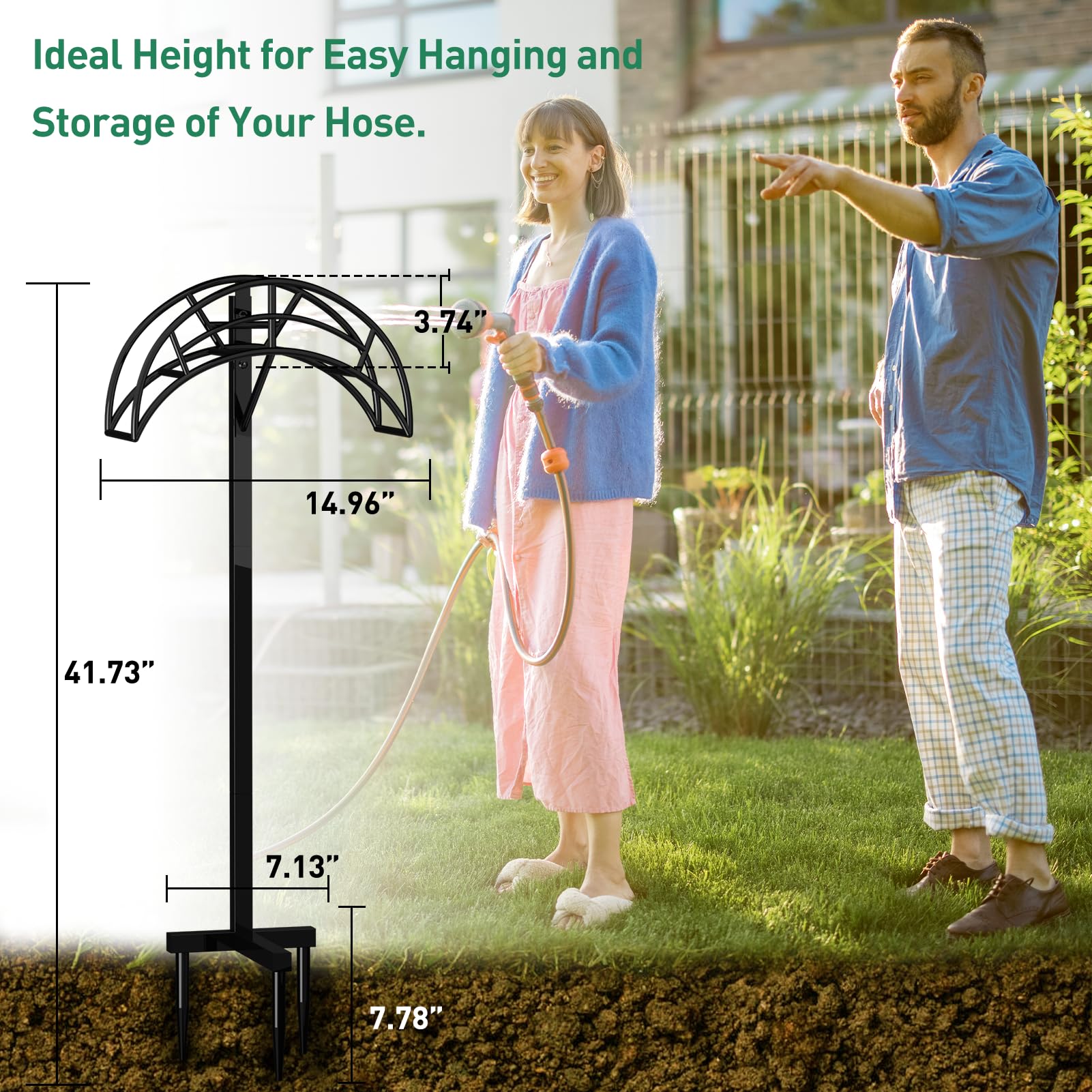 ROSSNY Heavy Duty Metal Hose Stand - Detachable Freestanding Garden Hose Holder with 3 Long Spiky Feet for Outdoor Use | Durable Hose Hanger & Storage Solution for Lawn, Yard, and Garden Watering Needs