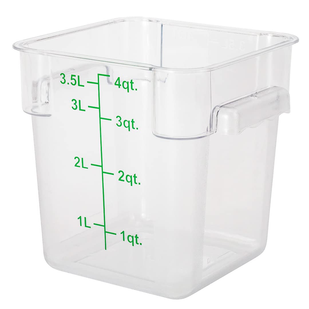 Restaurantware Met Lux 4 Quart Brine Buckets - 10 Pack Square Marinating Containers with Volume Markers, Built-In Handles | Clear & Green Plastic Dough Rising Buckets | Freezer-Safe Lids Sold Separately | Perfect for Commercial Kitchens, Bakery, Food Prep & Home Cooking