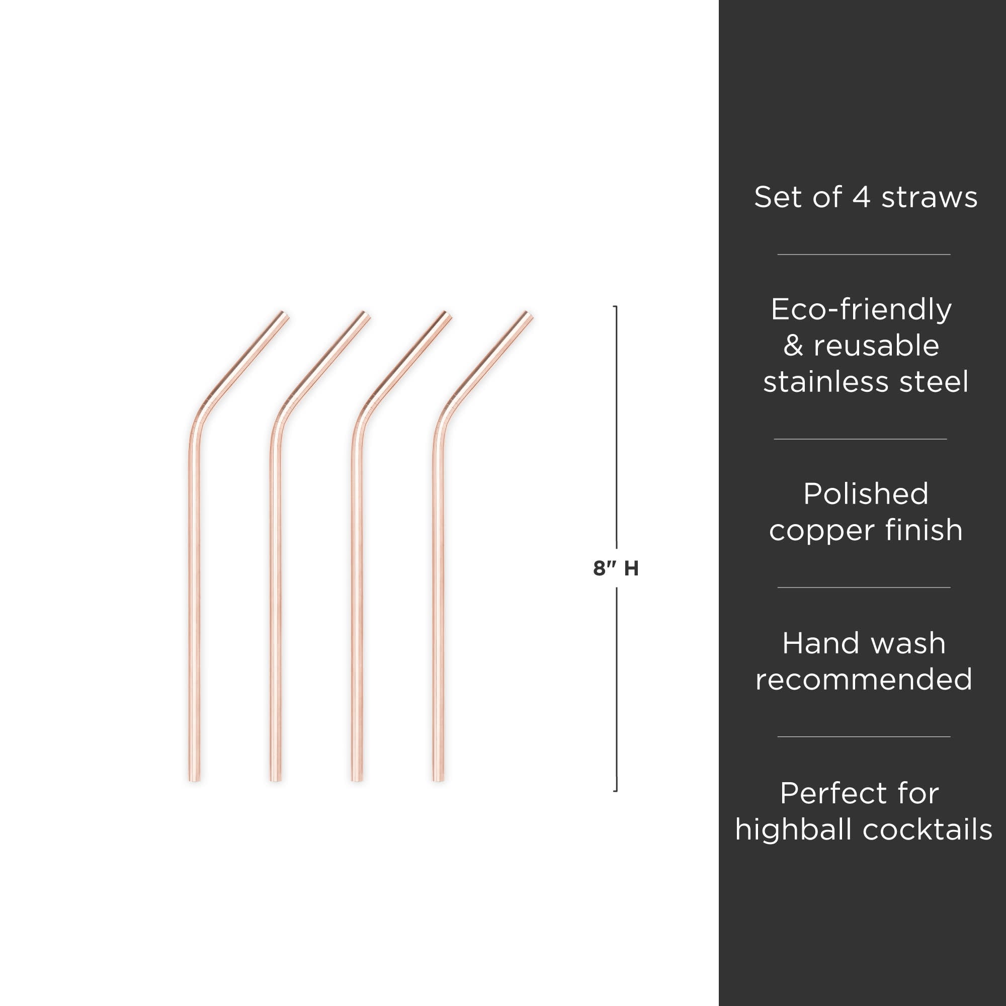 Premium Summit Cocktail Straws Set of 4 - Reusable Stainless Steel Drinking Straws for Cocktails, Smoothies, Iced Coffee - Perfect for Parties, Bars, and Home Entertaining
