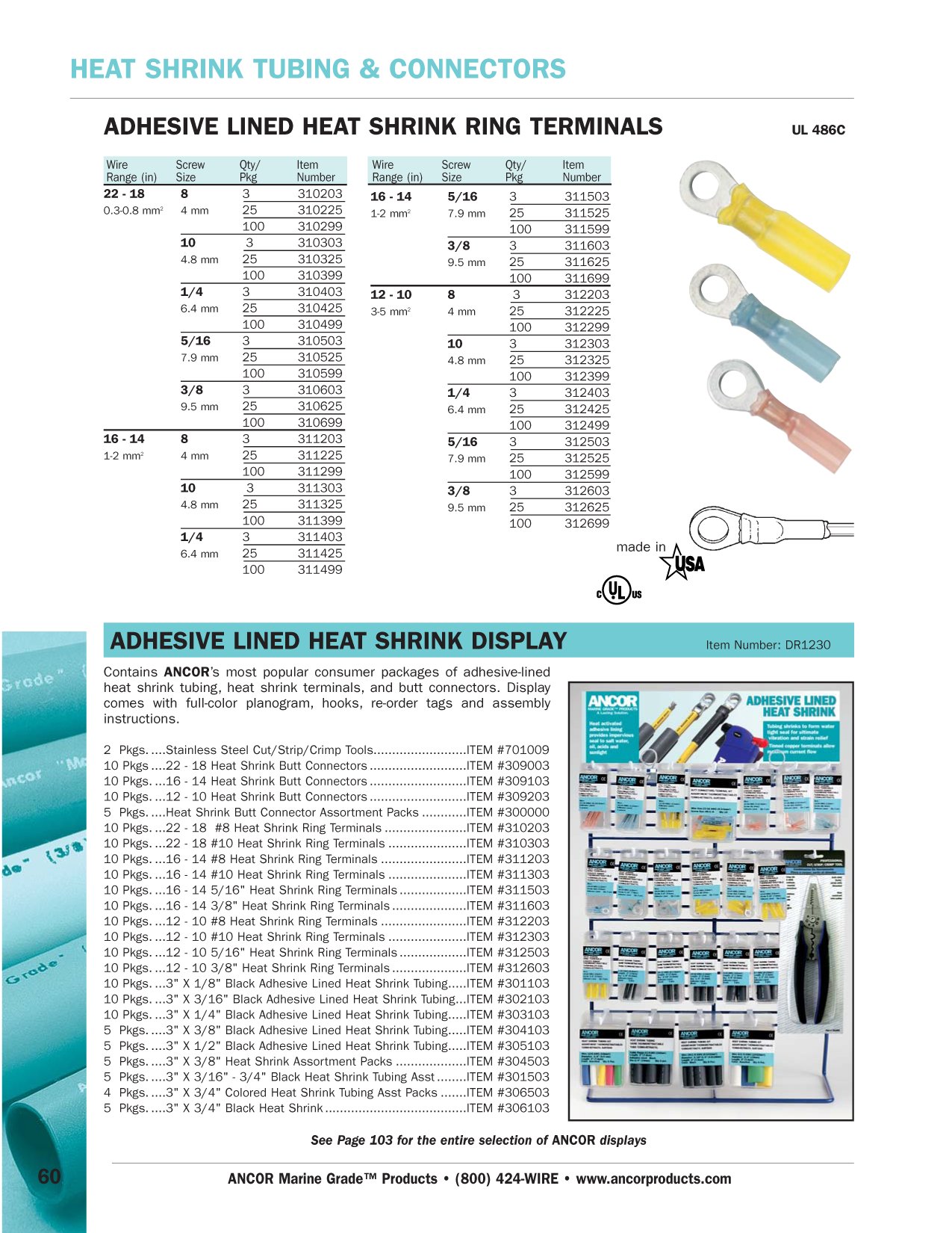 Ancor Marine Grade Heat Shrink Ring Terminals - Waterproof Electrical Connectors for Boat, RV, and Automotive Wiring Applications