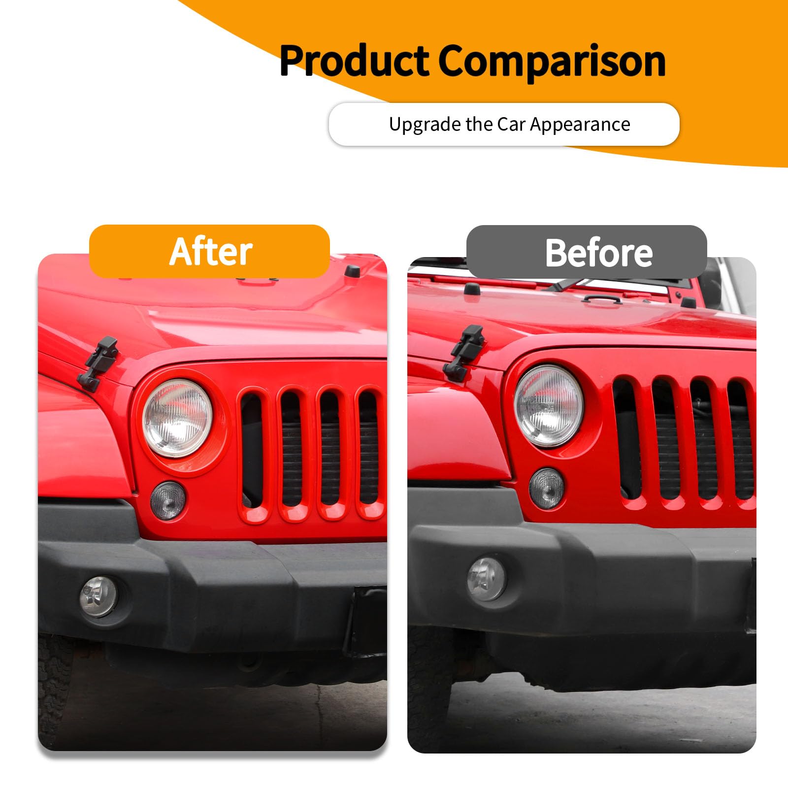 Hoolcar Front Grille Insert Cover & Headlight Bezel Cover Trim for Jeep Wrangler JK JKU 2007-2017 - Red Exterior Accessories - Upgrade Your Jeep's Style for Off-Road Adventures & Daily Driving