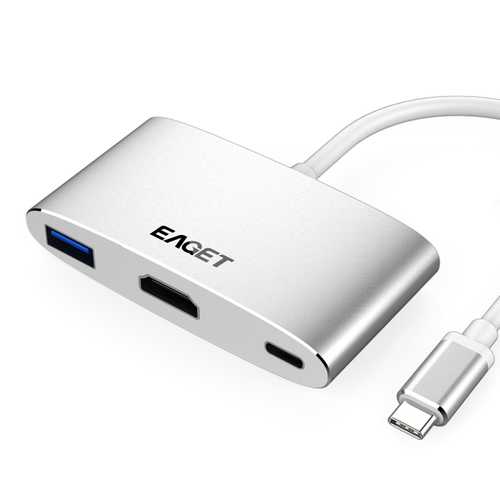 Eaget CH13 3-in-1 USB C Hub with USB 3.0, HDMI, and Type-C Port - Multi-Function Adapter for MacBook, iPad, Windows Laptops - Perfect for Work, Travel, and Home Office