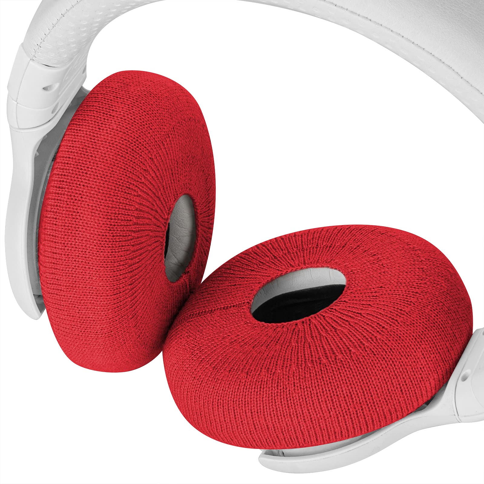 Geekria 2 Pairs Knit Fabric Headphone Ear Covers - Washable, Stretchable & Sanitary Ear Protectors for Over-Ear Headphones (Size S/Red) - Certified Safe for Kids & Adults - Perfect for Gaming, Workouts & Travel