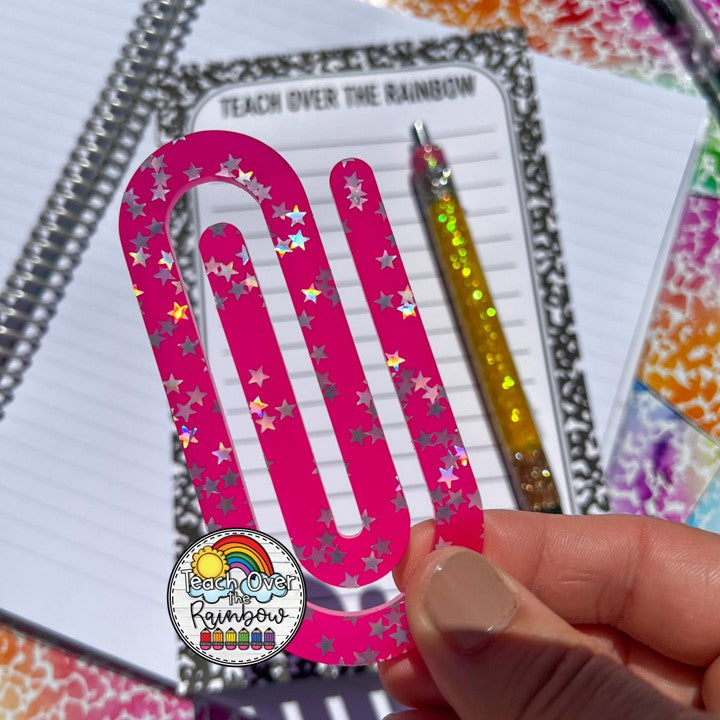 Hot Pink Star-Shaped Acrylic Paper Clips - Bulk Decorative Office Supplies for Organizing Documents, Scrapbooking & Gift Wrapping (100pcs) - Fun Stationery for School, Office & Craft Projects