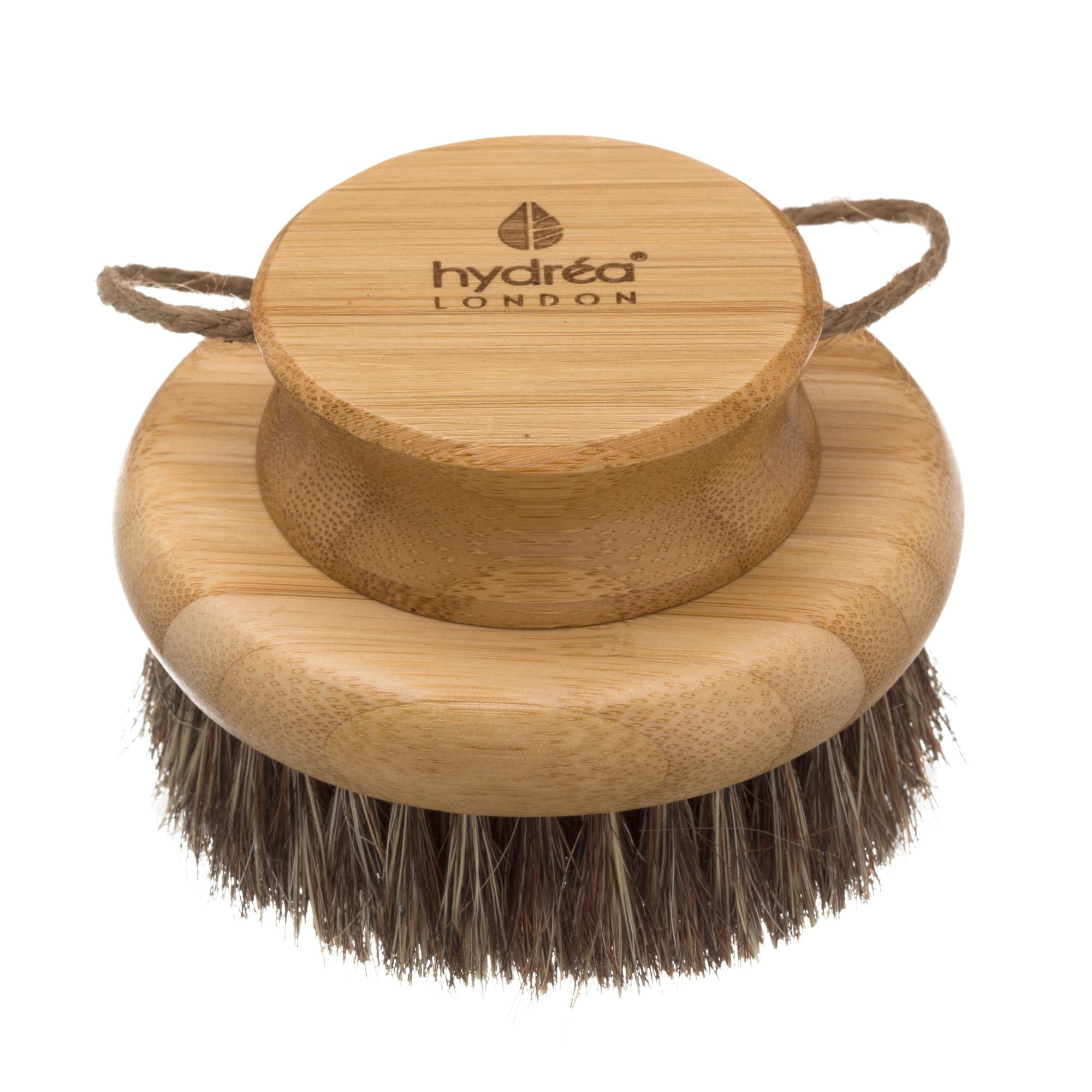 Hydréa London Round Natural Body Brush with Mane/Cactus Bristles - Dry Brushing Exfoliator for Dead Skin Removal, Cellulite Reduction & Lymphatic Drainage - Perfect for Spa, Home Self-Care & Detox Routines