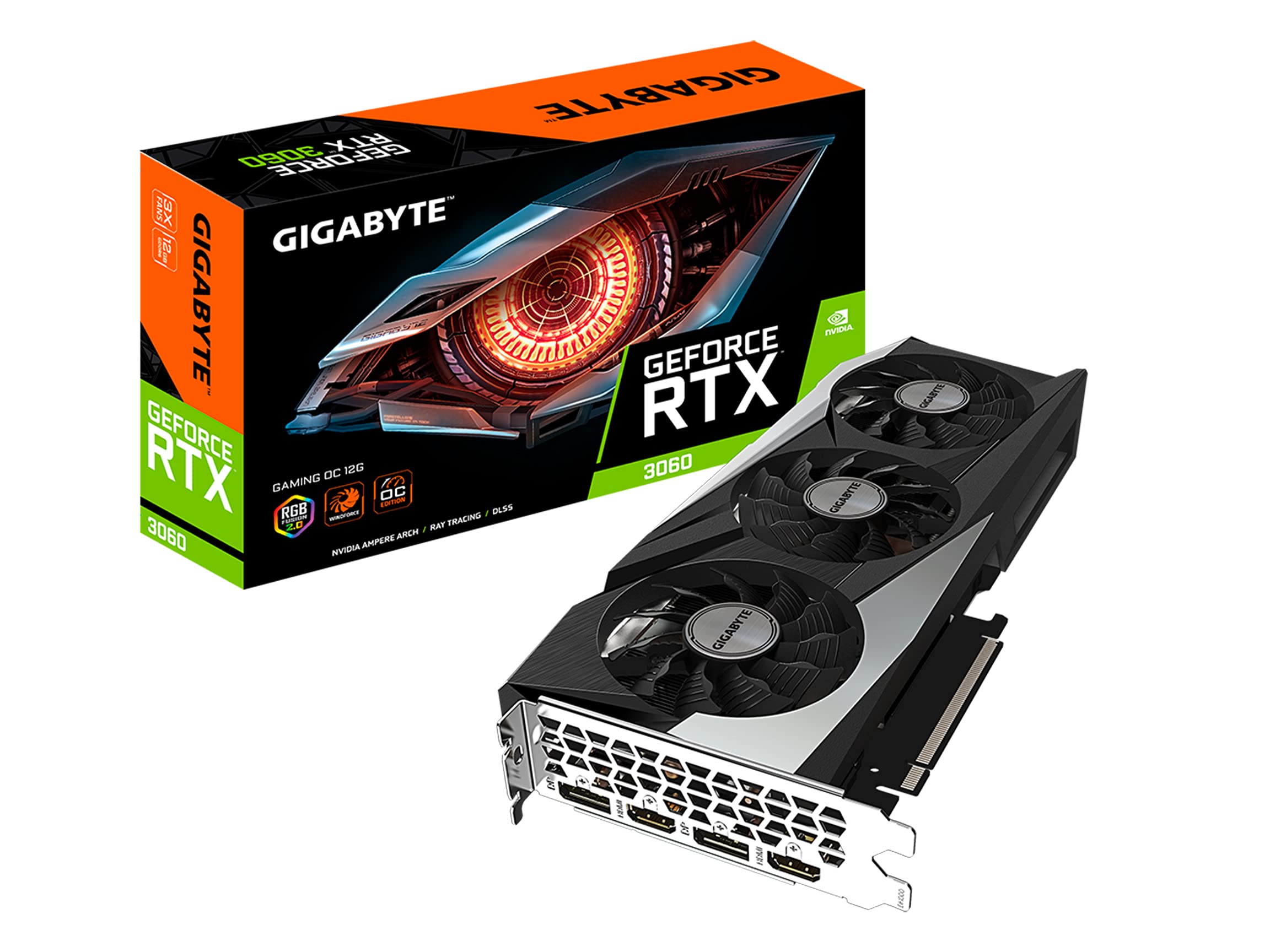 GIGABYTE GeForce RTX 3060 Gaming OC 12GB GDDR6 Graphics Card with 3X WINDFORCE Fans - 192-bit Memory, GV-N3060GAMING OC-12GD (REV2.0) - Perfect for 1080p/1440p Gaming, Streaming & Content Creation