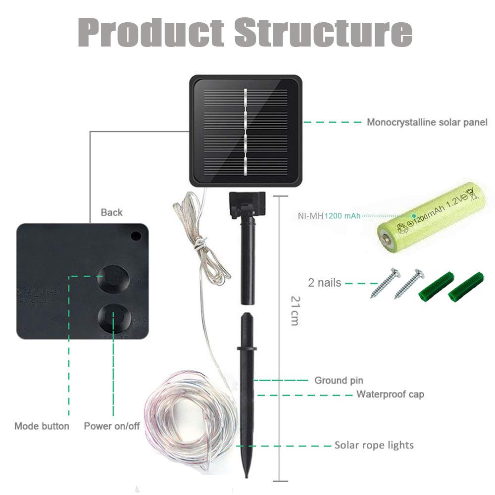 200 LED Solar Rope Lights - 66 Feet Waterproof Outdoor Solar String Lights with 8 Modes | Warm White Solar Fairy Lights for Garden, Patio, Pool, Party, Wedding & Christmas Decorations | Perfect for Backyard, Pathway, Fence and Holiday Lighting