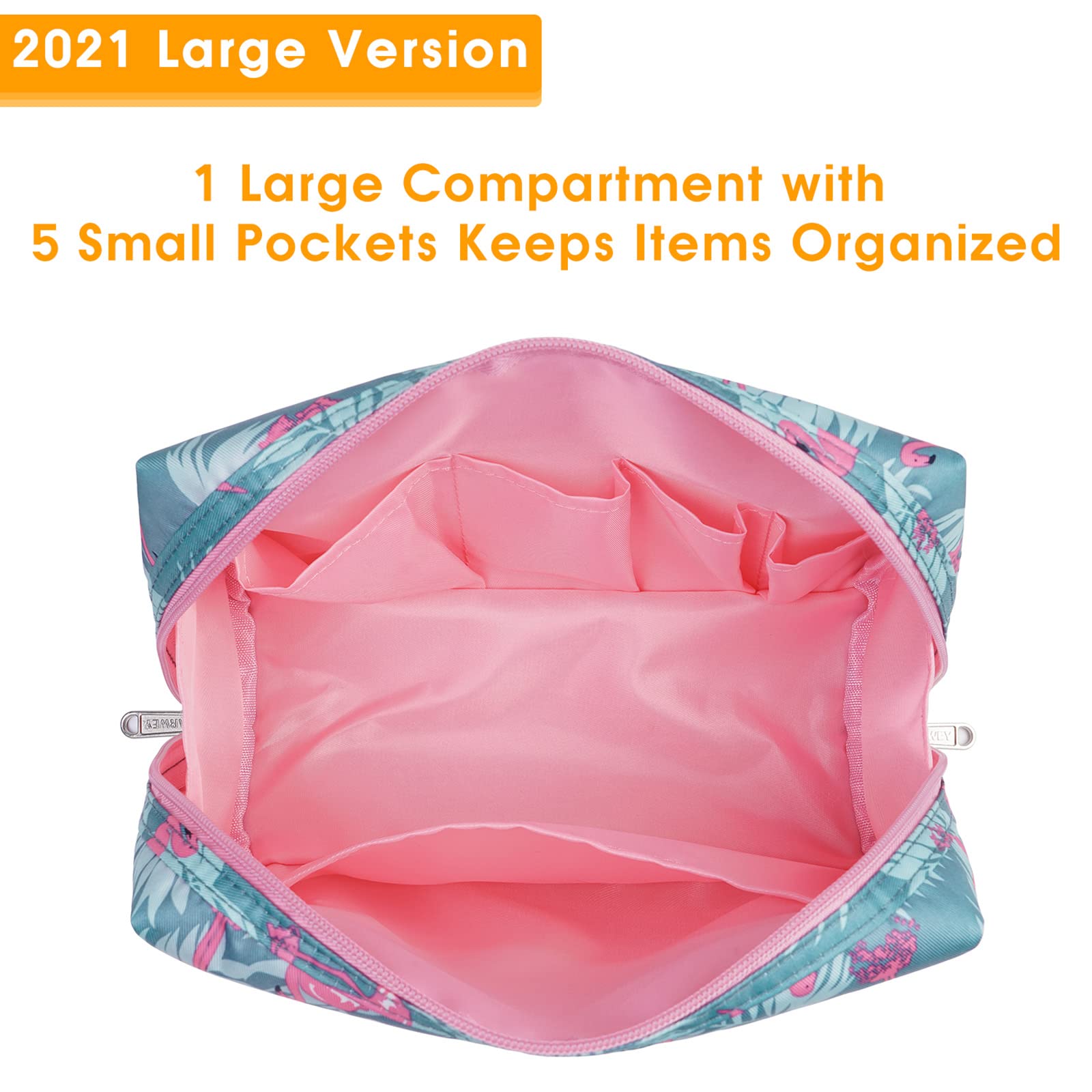 Narwey Flamingo Makeup Bag for Women - Large Travel Cosmetic Organizer with Compartments, Perfect for Travel & Daily Use