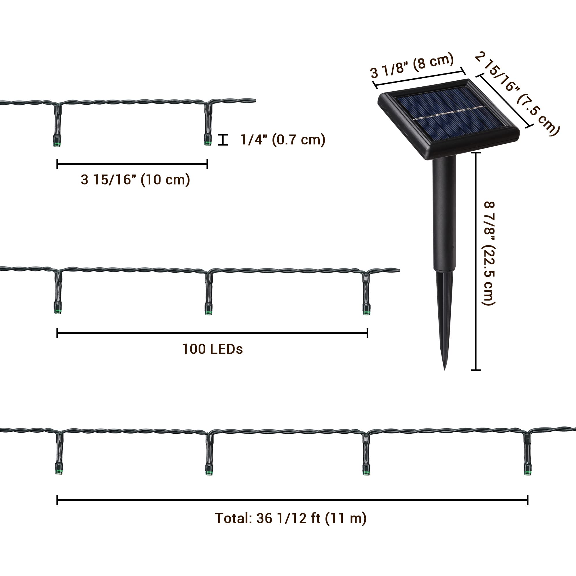 Yescom 10Pcs 36FT 100 LED Solar String Lights - Waterproof Outdoor Christmas Lights for Garden, Tree, Yard - Perfect for Wedding, Party & Holiday Decoration