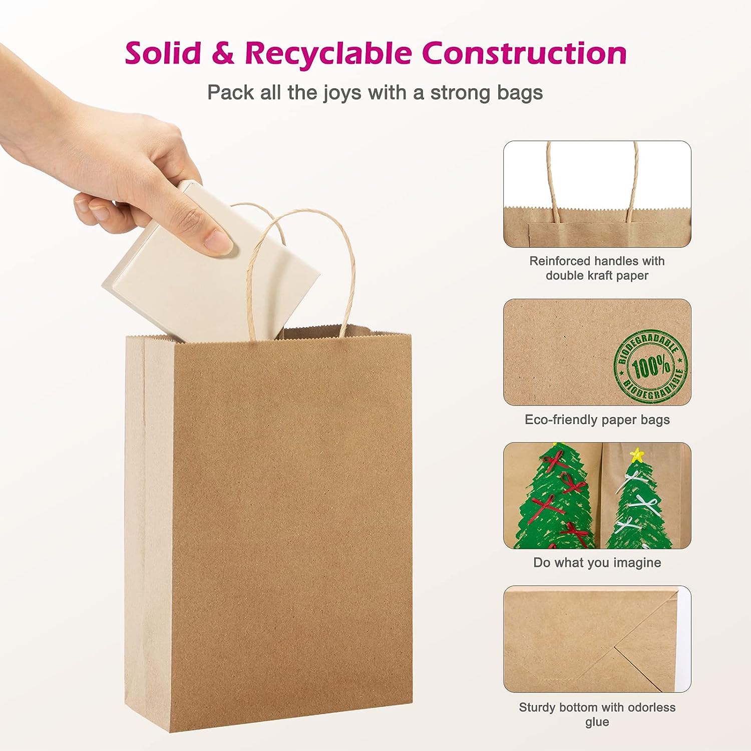 5.25x3.75x8 Inch Kraft Paper Gift Bags - Eco-Friendly Small Brown Paper Bags for Party Favors, Wedding, Birthday Gifts & Retail Packaging (Set of 50) | Perfect for Gift Wrapping, Favor Bags & Small Business Packaging