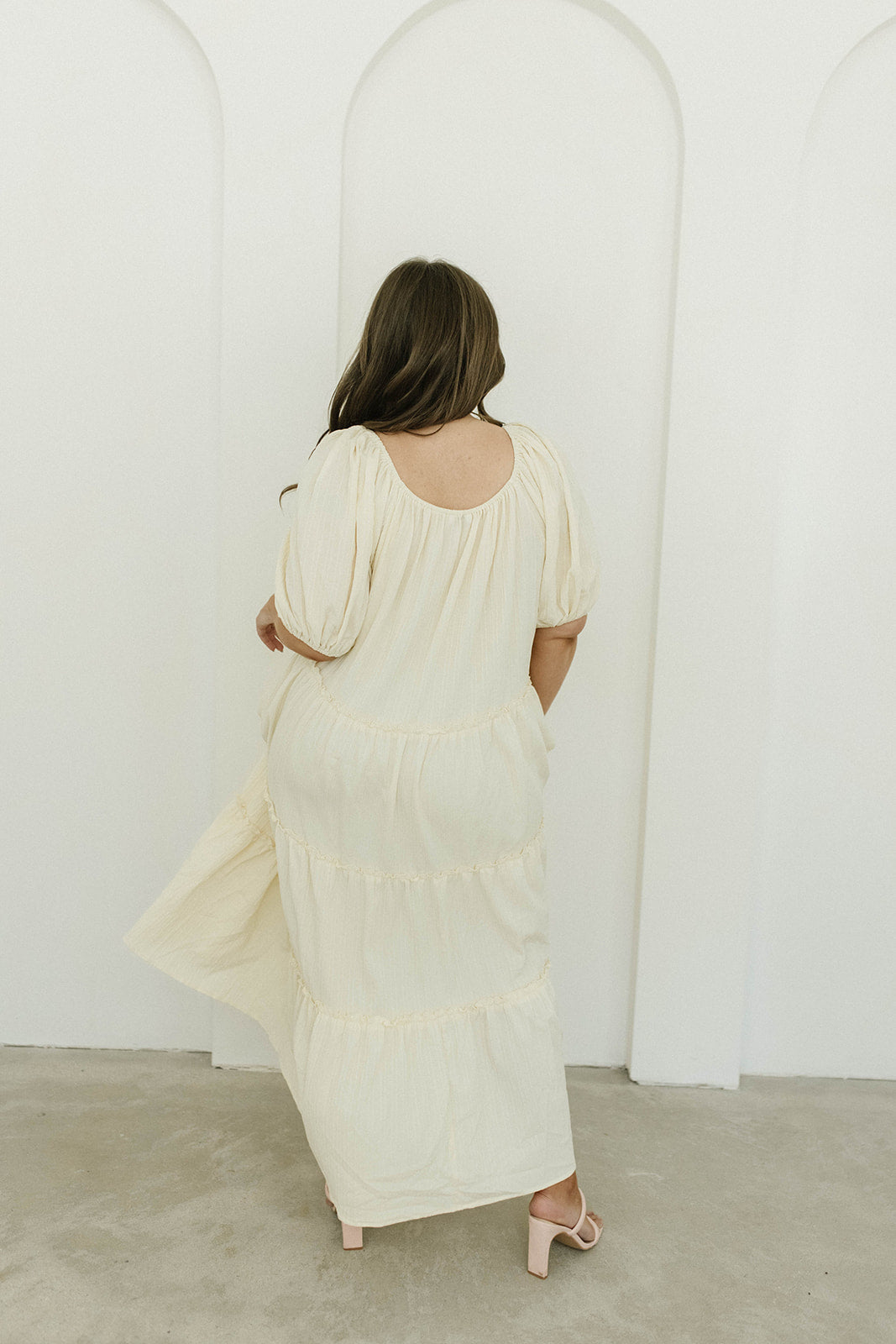 Eva Puffed Sleeve Maxi Dress in Cream - Bump Friendly Maternity Dress & Inclusive Sizing (S-3XL) for Weddings, Baby Showers & Summer Vacations