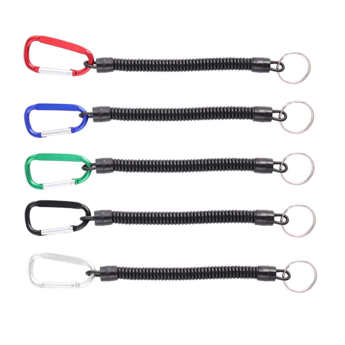 VILLCASE 5Pcs Fishing Lanyard Keychains - Retractable Safety Coil with Carabiner for Men (1.2m) - Perfect for Outdoor & Work Keys