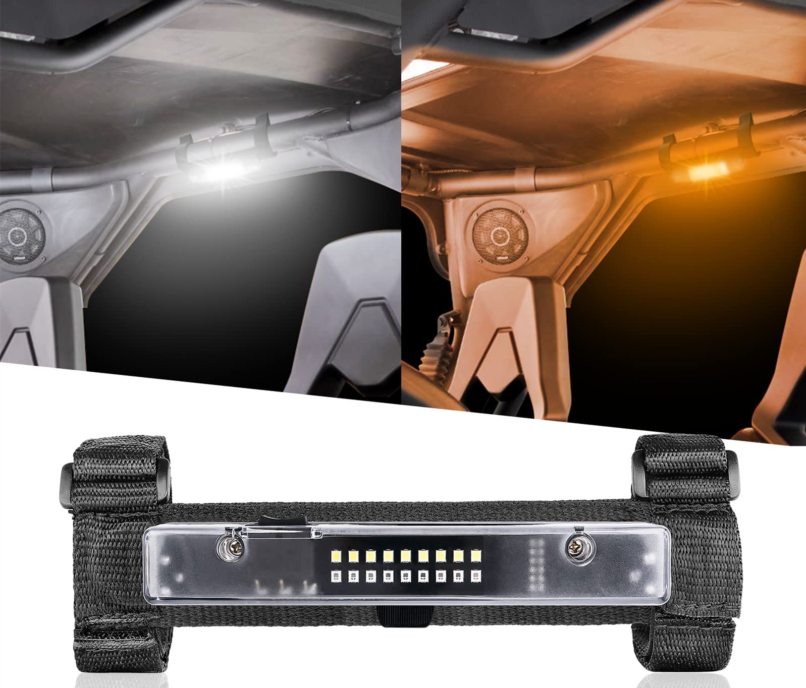 Universal UTV LED Interior Dome Light with Switch - White/Amber Roll Bar Mount Utility Light for ATV, RZR, Polaris, Can-Am Offroad Vehicles | Perfect for Night Rides, Camping & Offroad Adventures