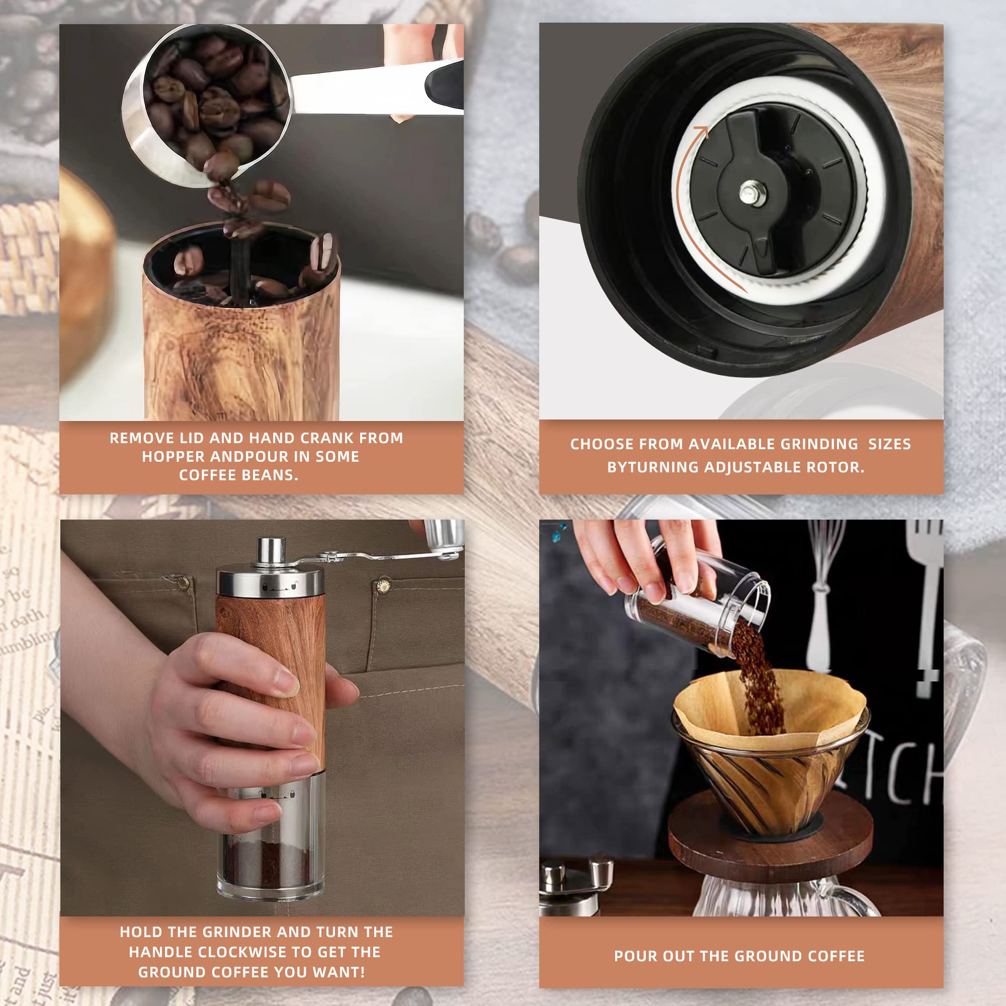 Portable Manual Coffee Grinder - Adjustable Ceramic Stainless Steel for Kitchen, Camping & Hiking