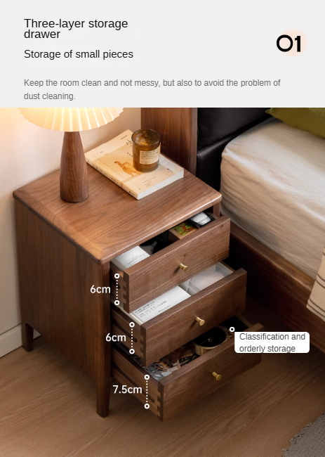 Premium Black Walnut Solid Wood Nightstand - Modern Nordic Style Bedside Table for Bedroom, Living Room & Office Furniture