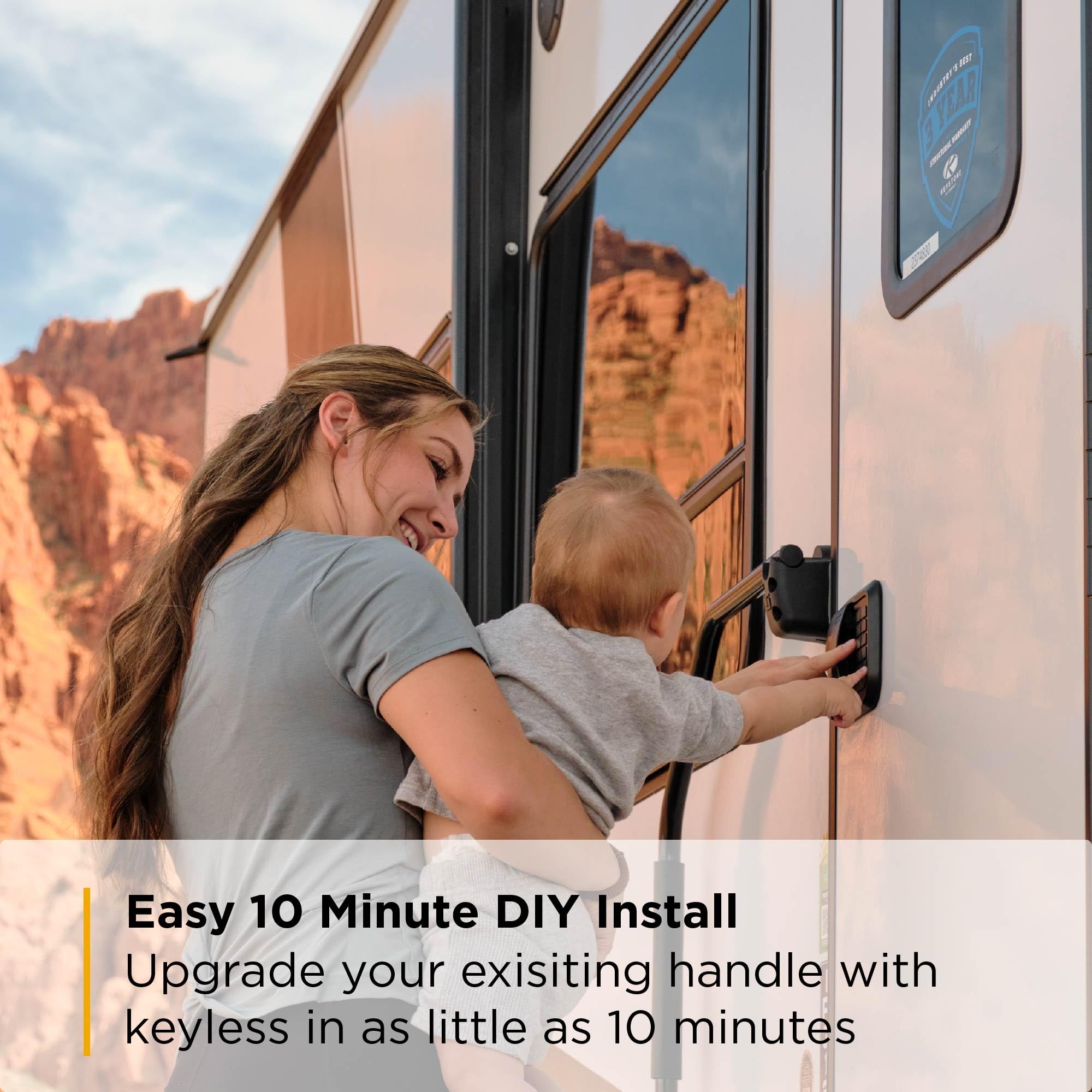RVLock Trek RV Keyless Entry Door Lock with Bluetooth, USB-C Rechargeable, 5-Button Key Fob & 10-Digit Keypad - Secure Your RV, Camper or Trailer for Outdoor Adventures