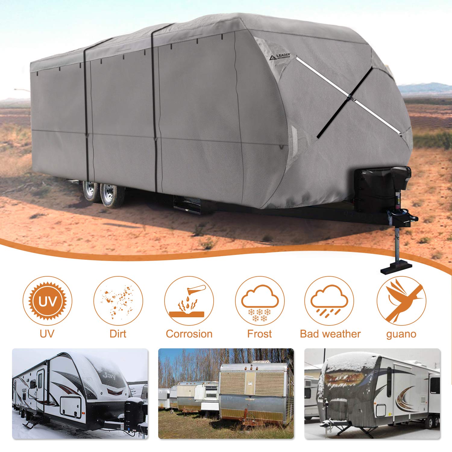 Leader Accessories Windproof RV Cover for 18'-20' Travel Trailers - 300D Premium Fabric, All-Weather Protection for Campers & Trailers - Perfect for Outdoor Storage & Winter Use