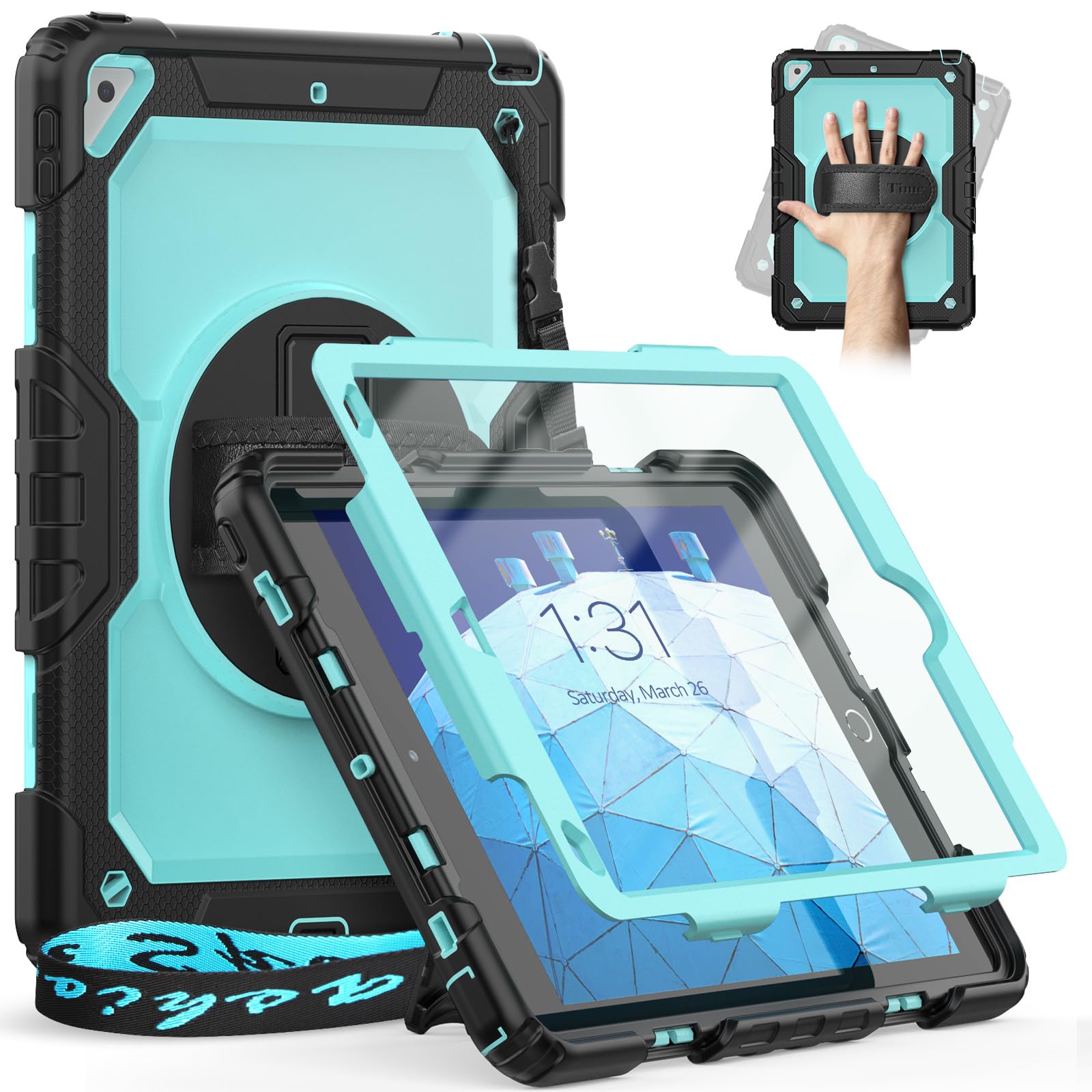 Heavy Duty iPad Air 3rd Gen Case & iPad Pro 10.5 Case with Kickstand, Anti-Slip Grip, Screen Protector & Adjustable Strap - Light Blue | Perfect for Work, Travel & Outdoor Use