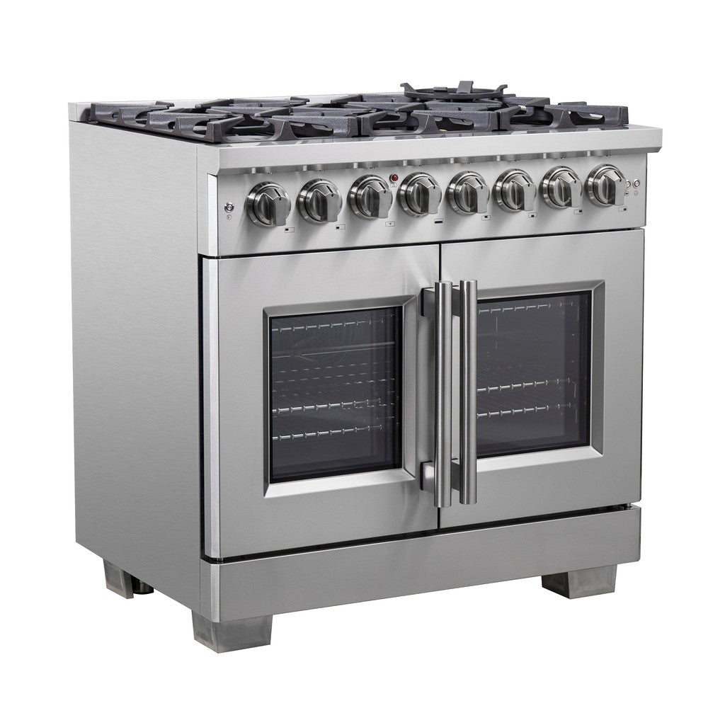 Forno Capriasca 36 Inch 5.36 Cu. Ft. French Door Freestanding Dual Fuel Range - Gas Stove & Electric Oven in Stainless Steel (FFSGS6387 36) - Perfect for Modern Kitchens & Professional Cooking