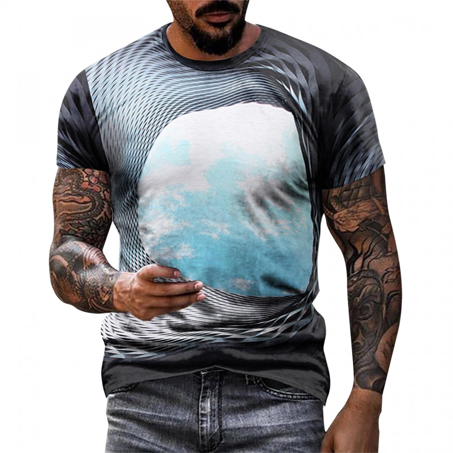 Sertiohcv Men's Casual Street Digital Print T-Shirts - Fashion Round Neck Short Sleeve Graphic Tee for Everyday Wear | Perfect for Streetwear, Outings & Casual Style
