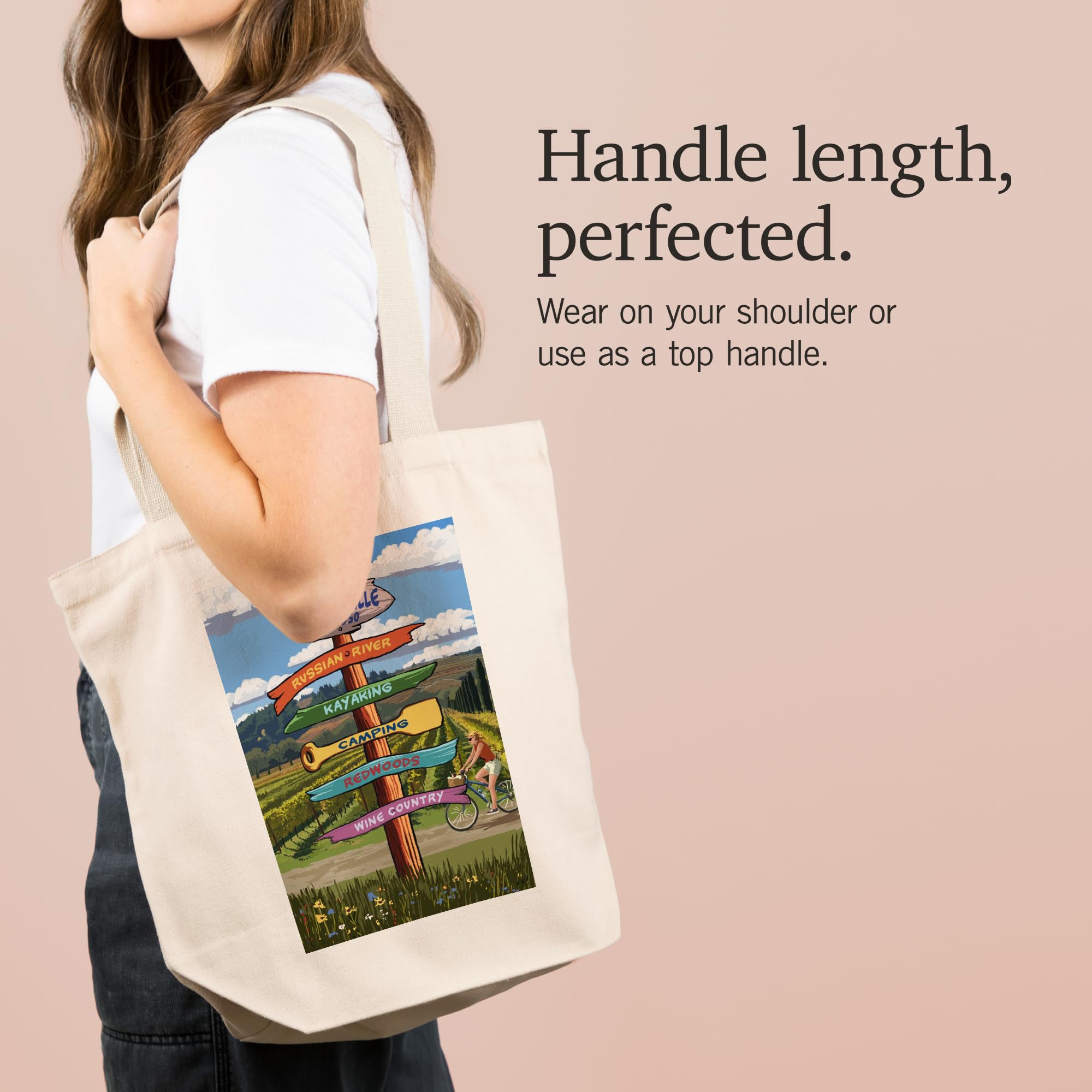 Lantern Press Guerneville California Signpost Tote Bag - 100% Cotton Canvas Reusable Shopping Bag for Groceries, Beach & Travel