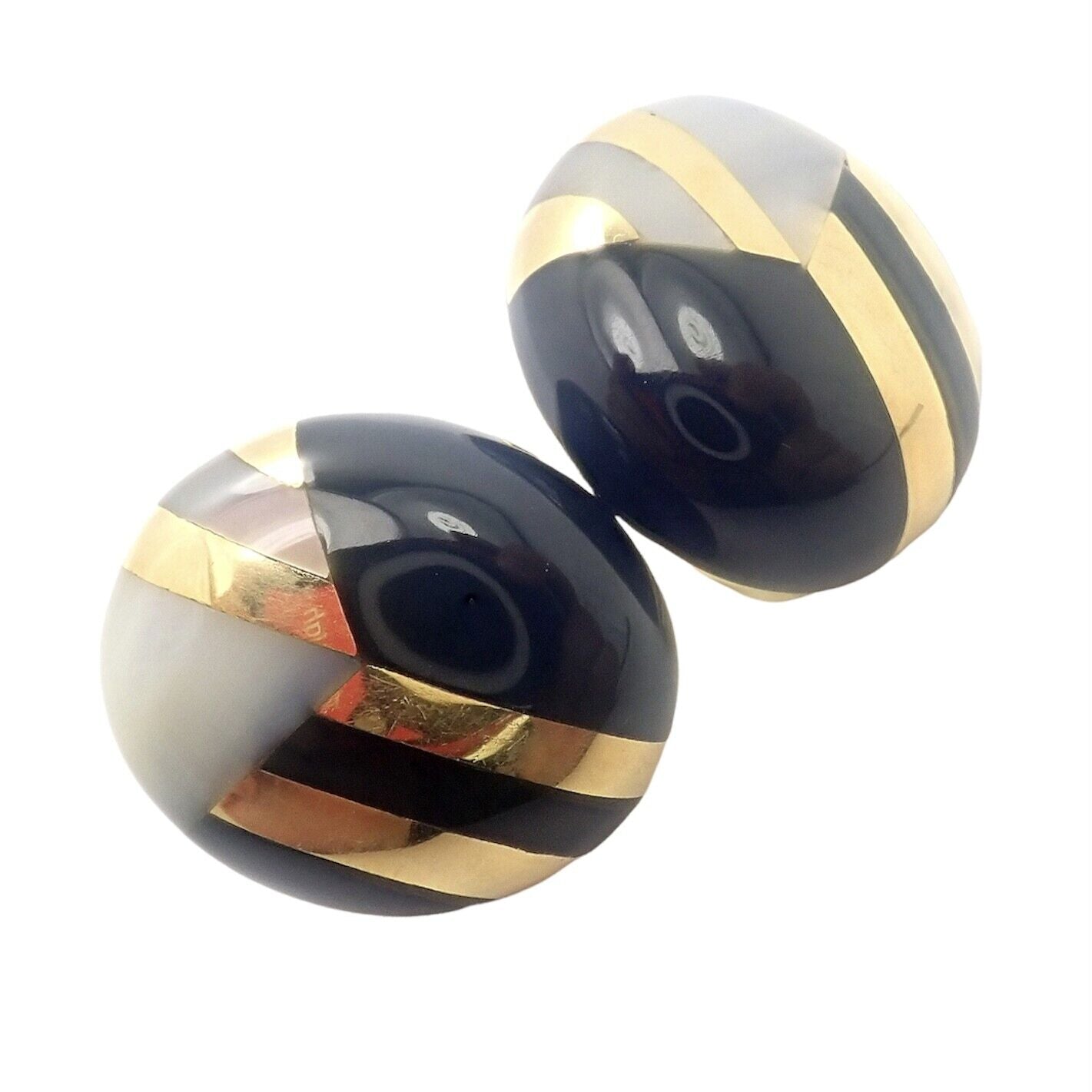 Tiffany & Co Cummings 18k Yellow Gold Mother of Pearl Black Jade Earrings - Luxury Vintage Dangle Earrings for Women - Perfect for Weddings, Parties & Special Occasions