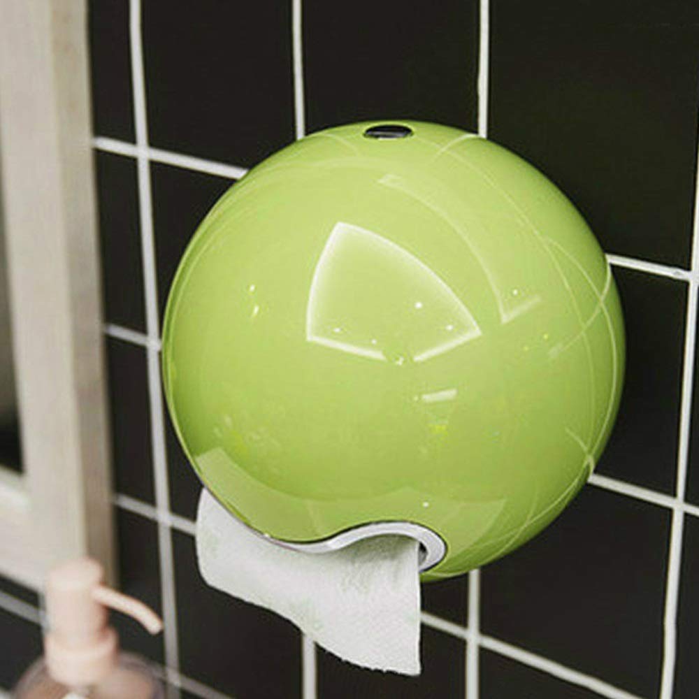 Waterproof ABS Wall Mounted Toilet Paper Holder - Creative Ball Shape Bathroom Tissue Dispenser, Punch-Free Roll Cover, Green - Perfect for Bathroom, Kitchen & RV Storage