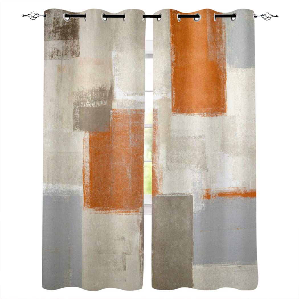Blackout Thermal Insulated Curtains for Bedroom, Living Room, Kitchen & Bathroom - 2 Panels, Orange Brown Gray Graffiti Art Design, 104