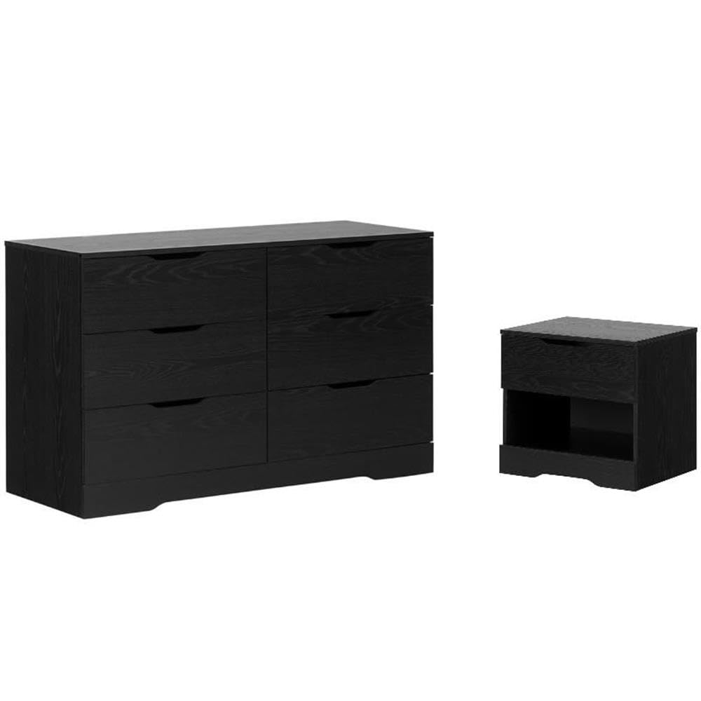 Home Square 2-Piece Bedroom Dresser and Nightstand Set - 6-Drawer Double Dresser with Small Nightstand, Drawer & Shelf - Black - Perfect for Master Bedroom, Guest Room & Apartment Furniture