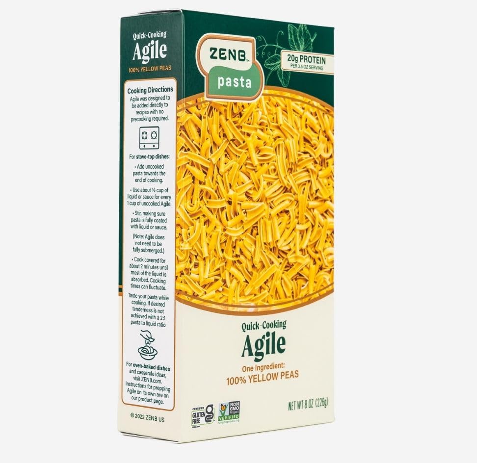 ZENB Plant Based Pasta - Quick Cooking Vegan Pasta Ready in 3 Minutes | 100% Yellow Peas Gluten-Free | Perfect for Busy Weeknights, Healthy Meals & Vegan Diets (Pack of 3)